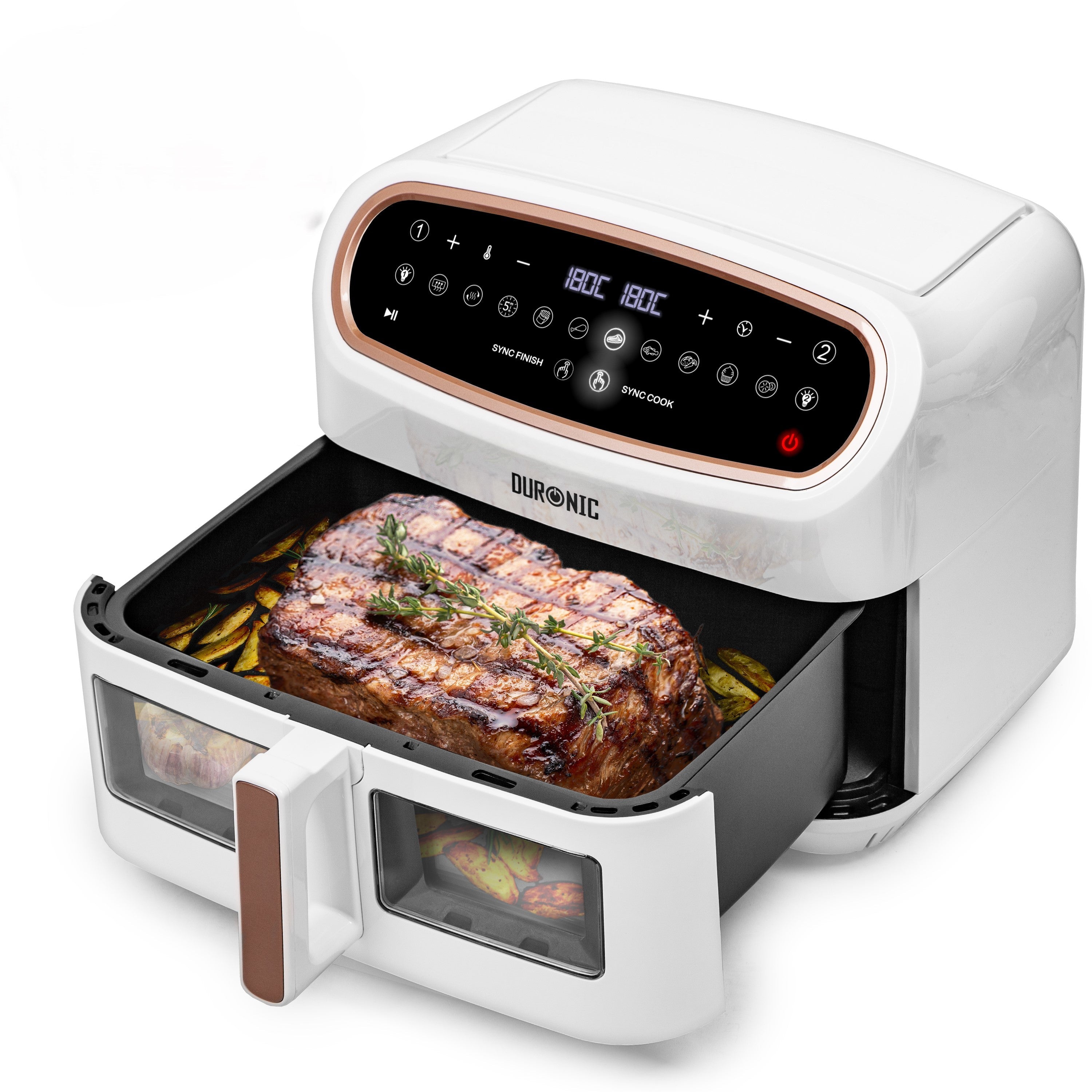 Duronic AF34 WE healthy white oil free air fryer with dual cooking zones fries roasted vegetables