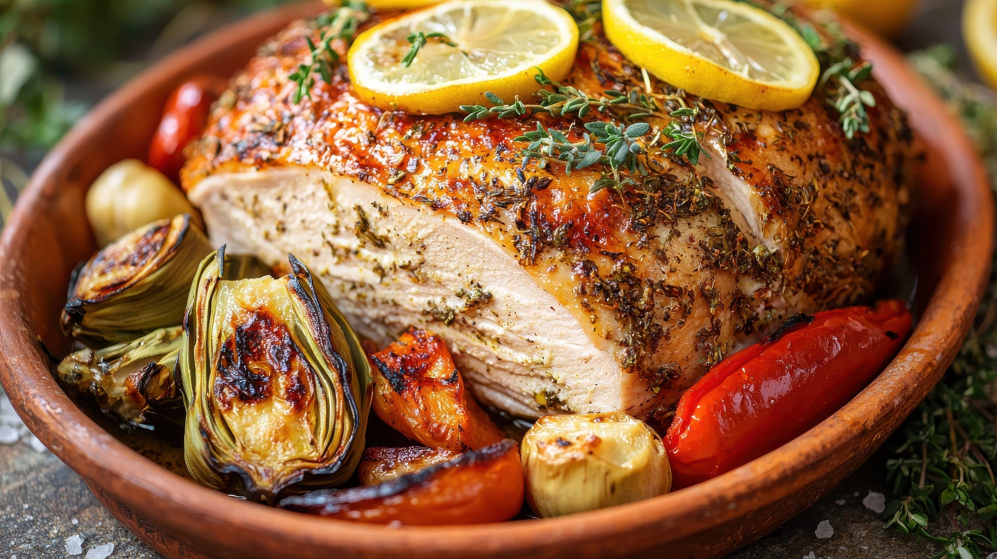 Delicious moist succulent juicy turkey crown cooked using the Duronic AF34 large air fryer