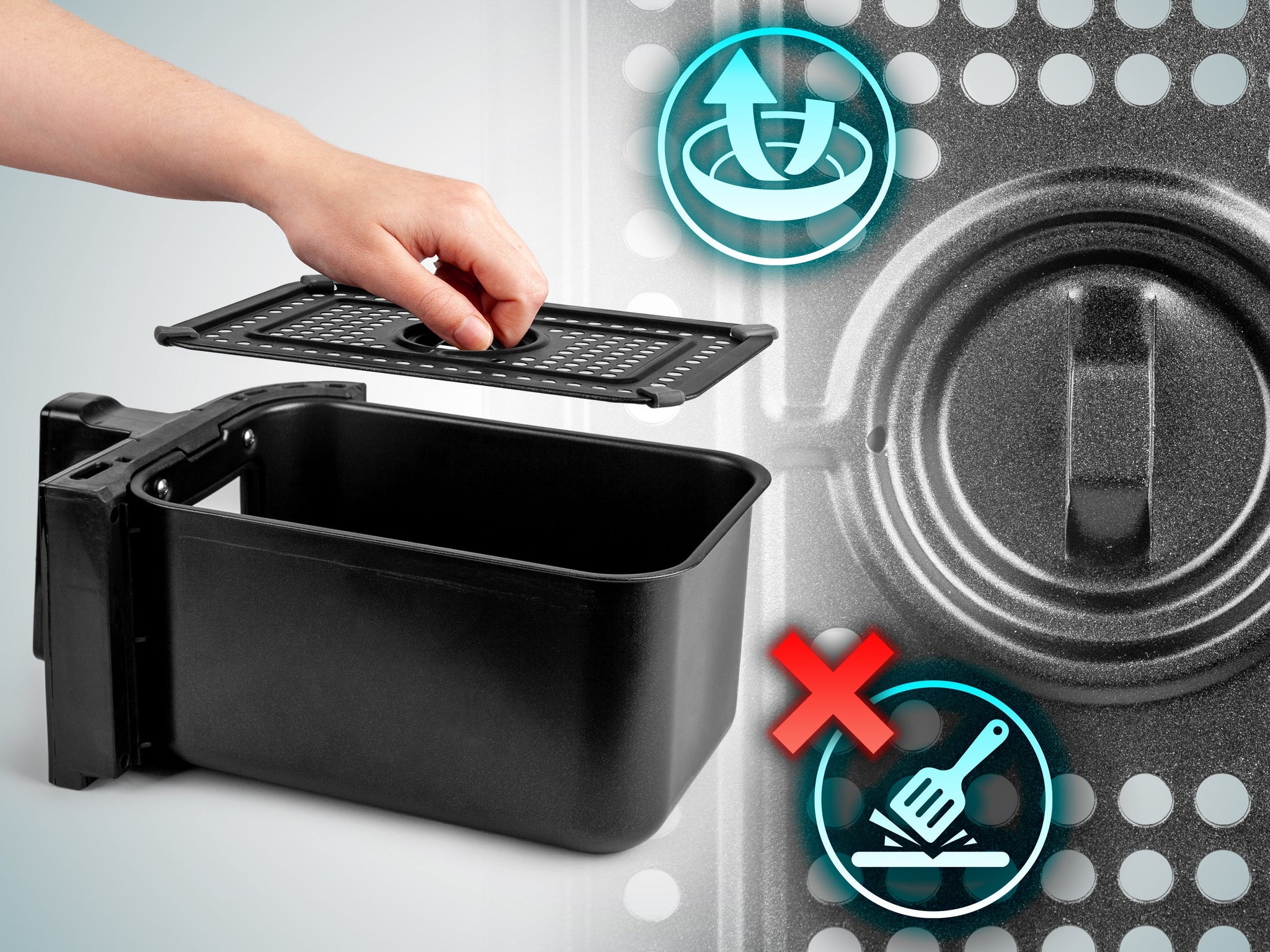 Image of how to clean your dual air fryer basket and how not to clean it