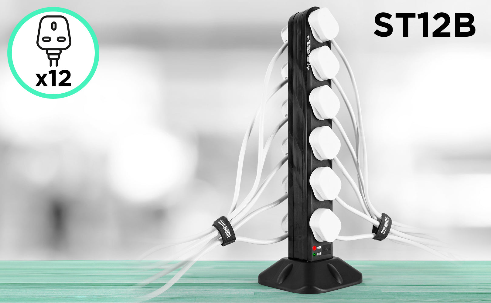 Duronic ST12B surge extension tower for gaming, tv, computer