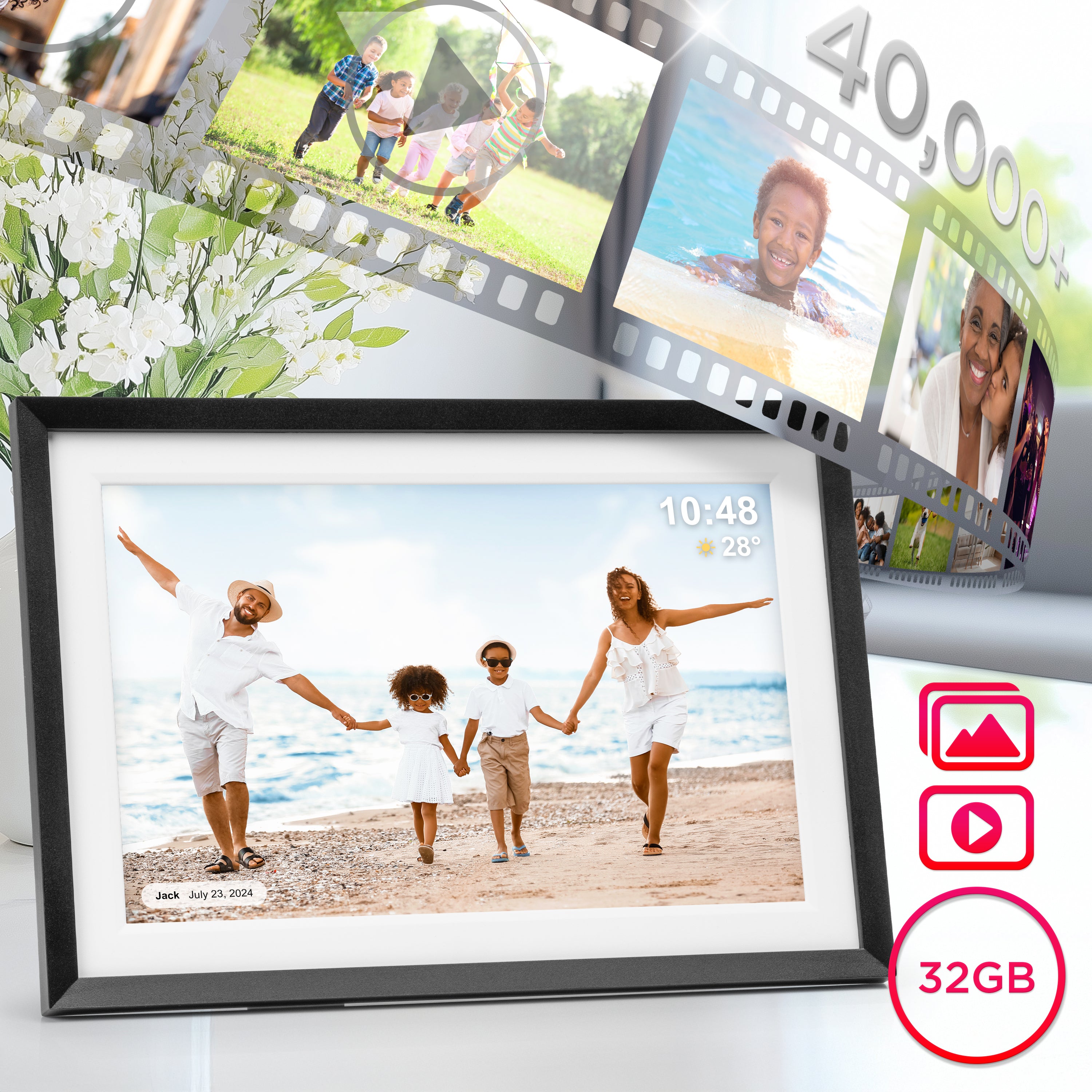 Duronic Digital Photo Frame PF2A BK Frameo 10.1” Electronic Photo Album 800x1200 WiFi Photoframe with Phone App Touchscreen Video Player Black Picture Frame for Birthday Engagement Gifts Family