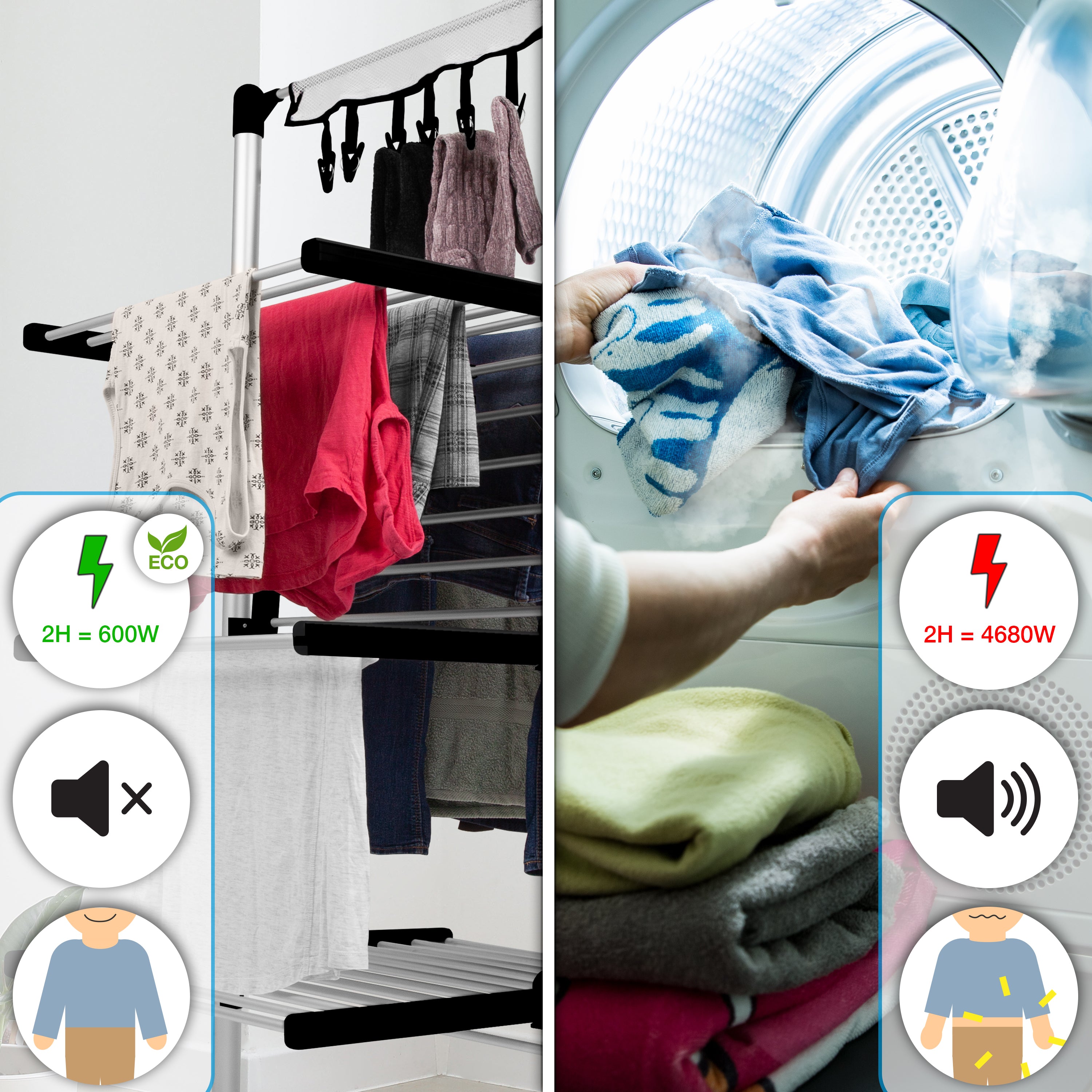 Duronic CA30 BK Electric Clothes Airer 3 Tier Heated Indoor Laundry Drying Rack with Washing Pegs 300W Foldable Sock Hanger Lightweight Garment Dryer Stand for Hats Gloves Small Spaces Home