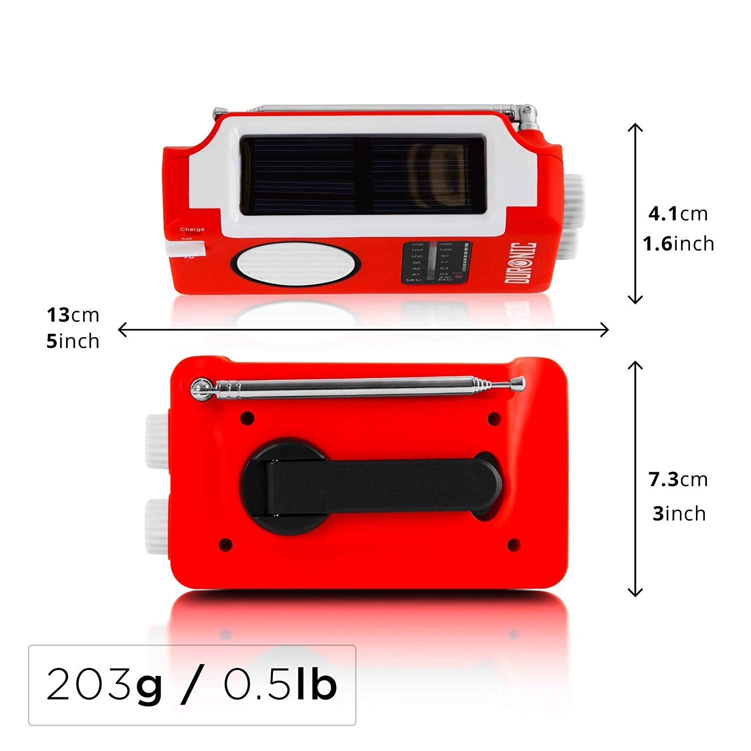 Duronic Solar Radio, HYBRID, Wind Up Manual Hand Crank Self-Powered Emergency Dynamo AM/FM Radio, USB Phone Charger, Small & Portable with Rechargeable Battery for Outdoor Weather Camping, Hiking