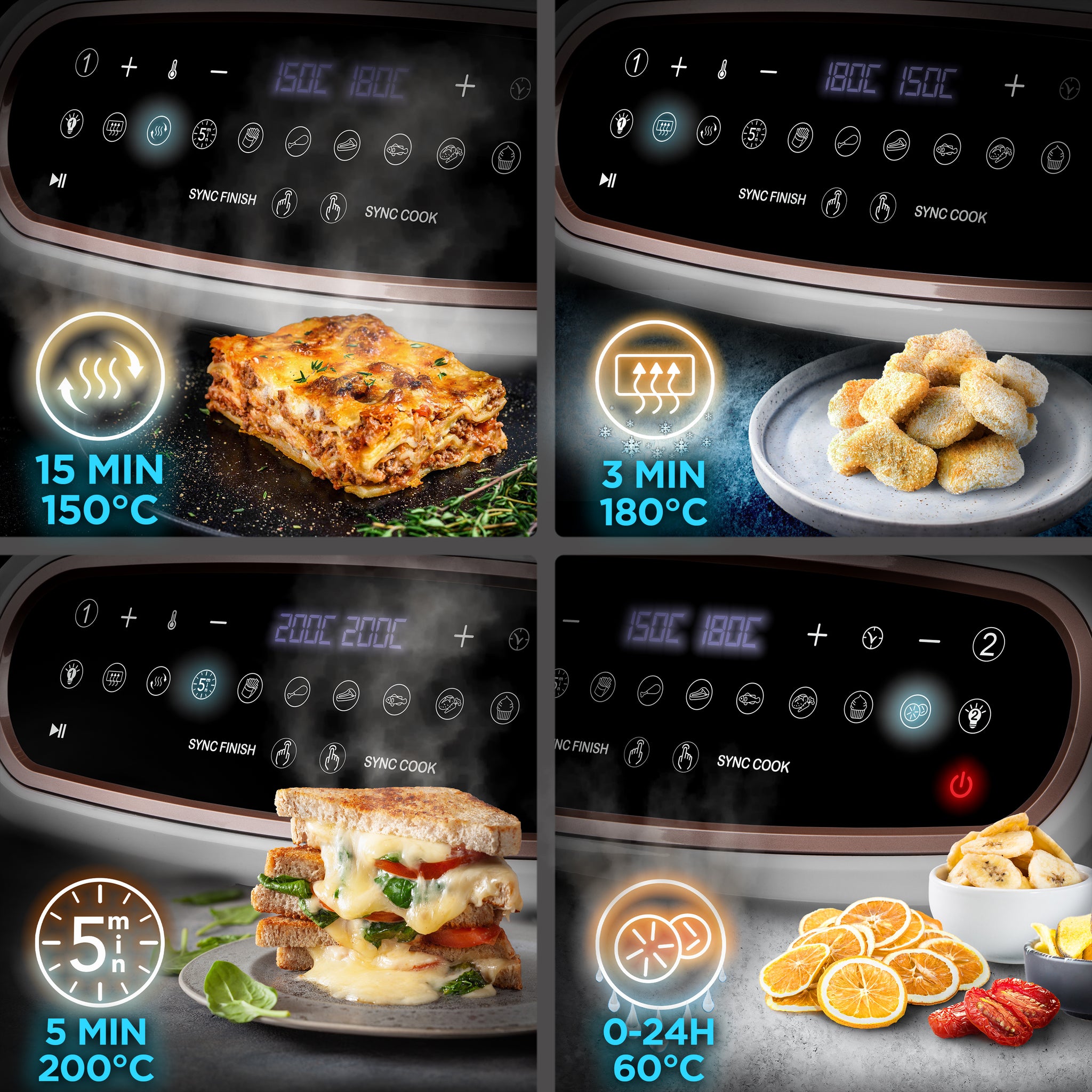 Duronic XXL Digital Air Fryer AF24 WE 10L Family Size Air Fryers Double Drawer 10in1 Dual Zone Extra Large AirFryer with window for Cooking with Dishwasher Safe Non-Stick Basket White