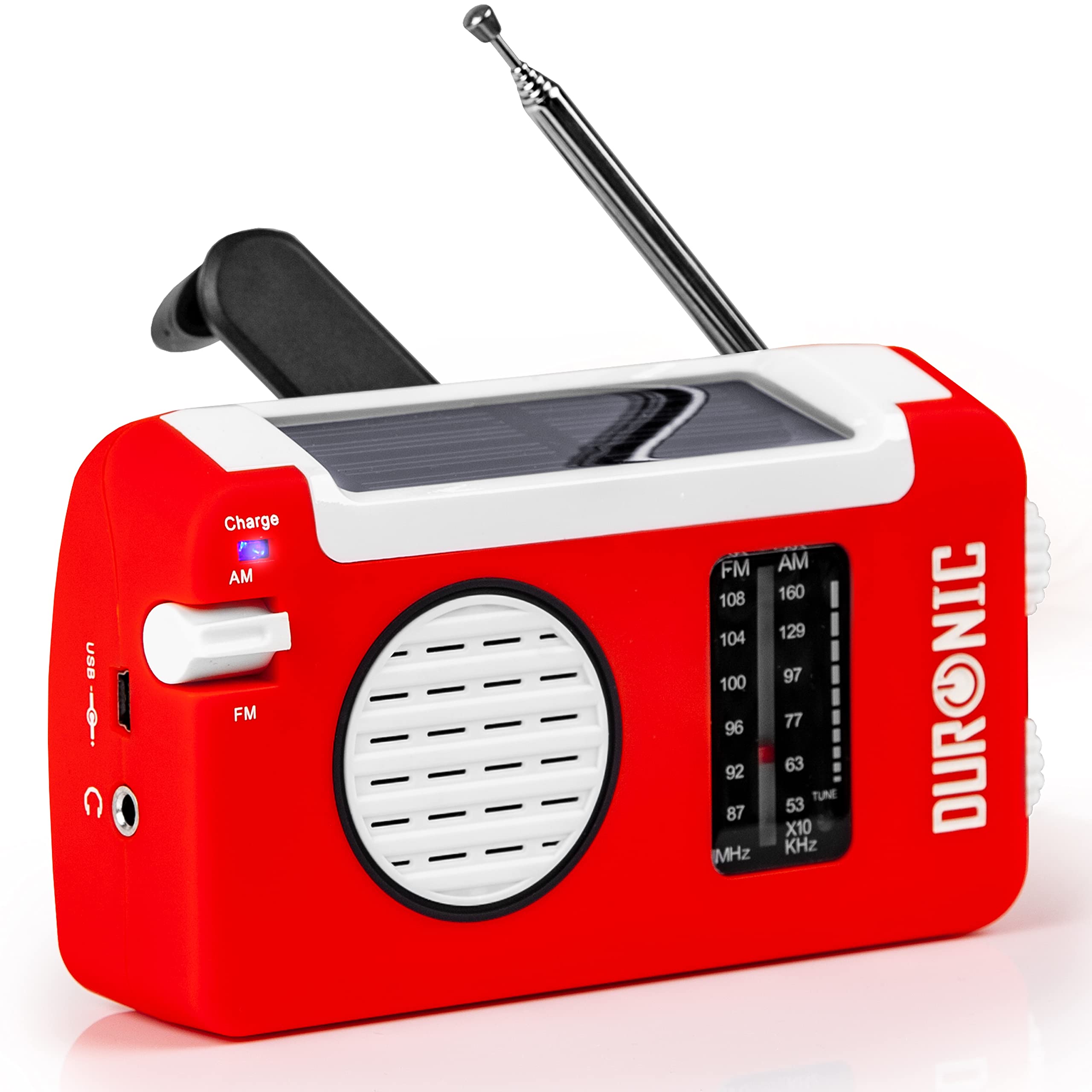 Duronic Solar Radio, HYBRID, Wind Up Manual Hand Crank Self-Powered Emergency Dynamo AM/FM Radio, USB Phone Charger, Small & Portable with Rechargeable Battery for Outdoor Weather Camping, Hiking