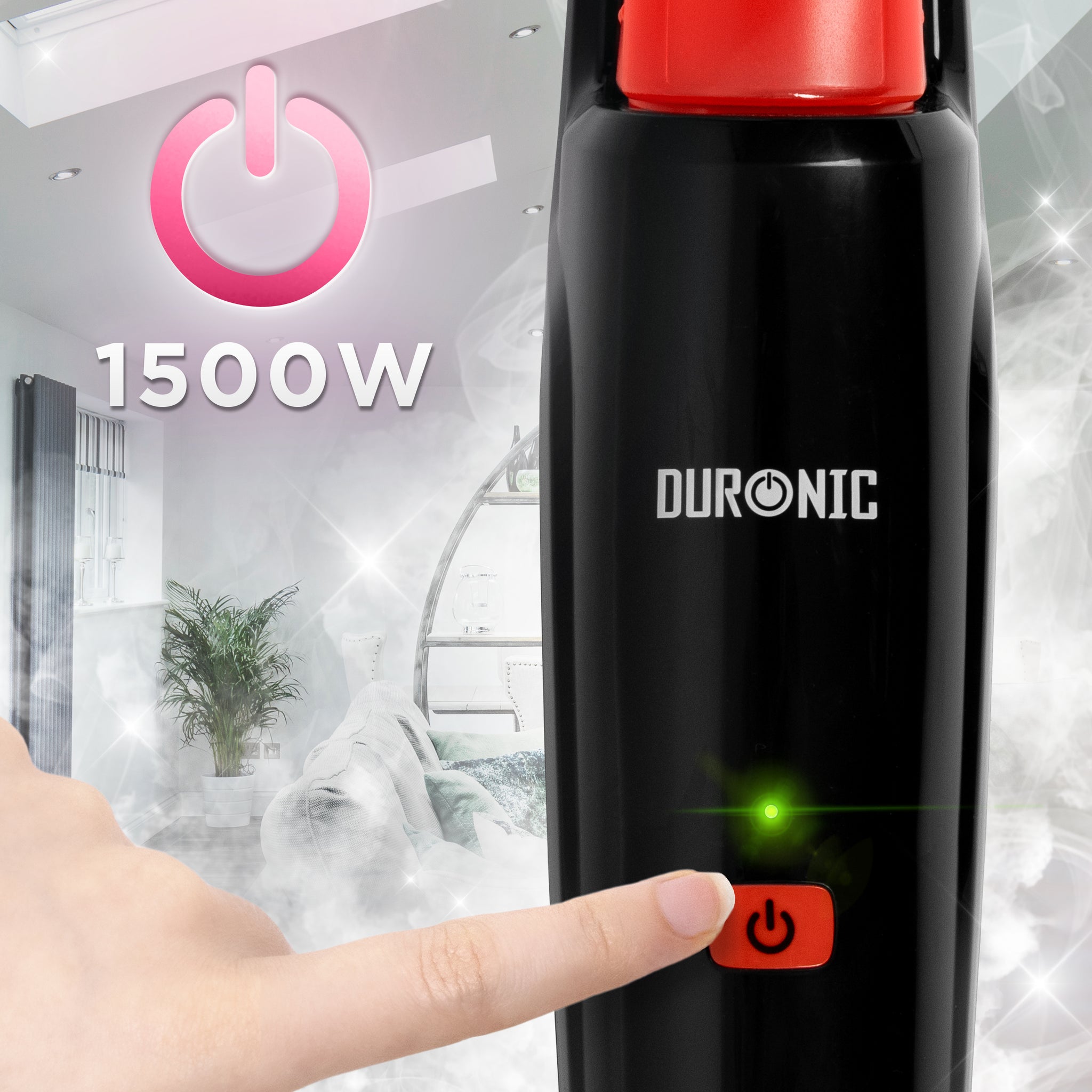 Duronic Electric Steam Mop STM15 BK 1500W Chemical Free Steamer Mops with 500ml Water Tank Automatic Upright Steam Cleaner Mop for Hard Floors Carpet Germ & Bacteria Removal Black