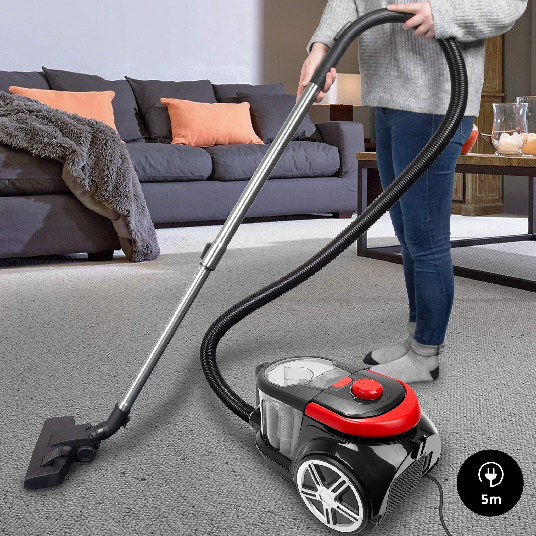Duronic Bagless Vacuum Cleaners VC7020 Lightweight 800W Cylinder Vacuums with HEPA Filter 2.5L Carpet Cleaner with Crevice Tool, Floor & Turbo Brush Cleaners for Carpet Hard Floor Pet Hair Allergies