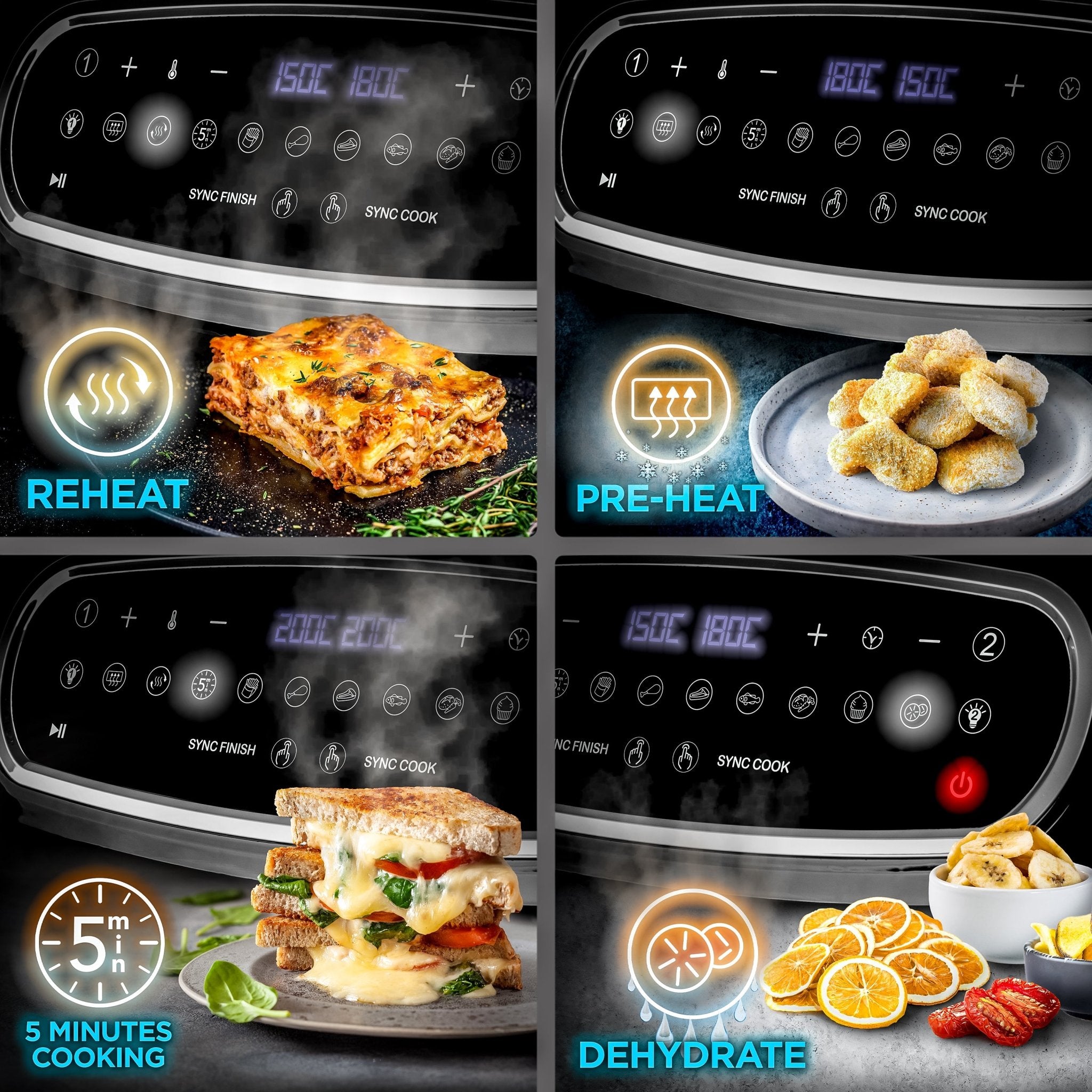 Duronic AF14 BK with multiple presets reheat, pre-heat, 5 minutes cooking, dehydrate for a variety of food