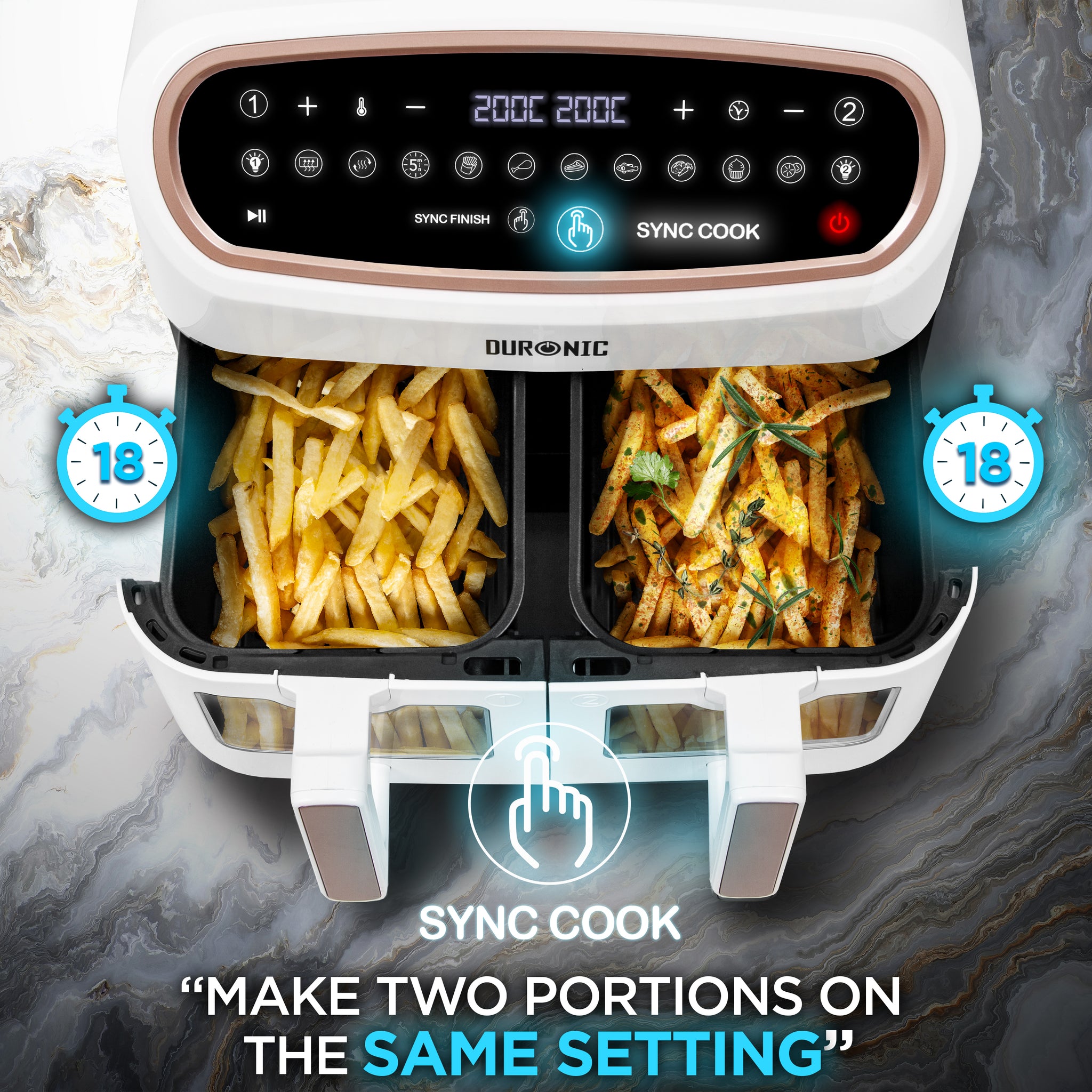 Duronic AF34 WE Double Drawer Air Fryer Sync Cook Fries Chips