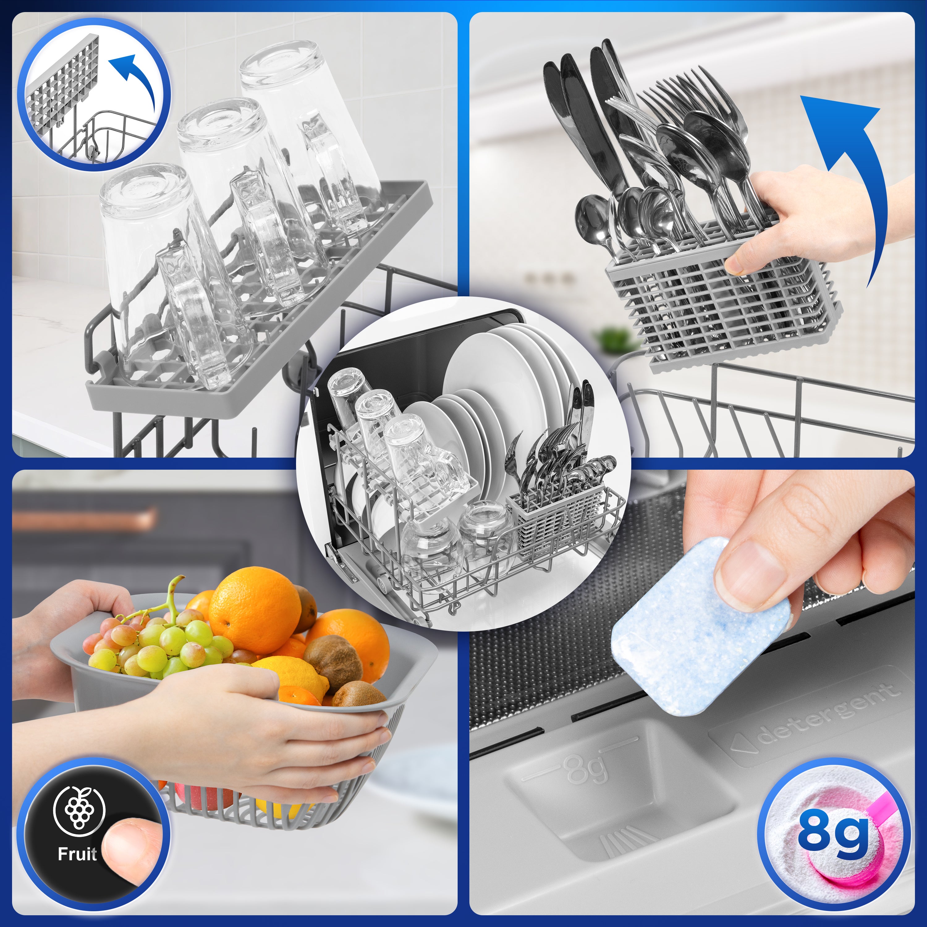 Duronic DW5 BK electric table top dishwasher various uses cleaning glasses cutlery fruit plates with detergent