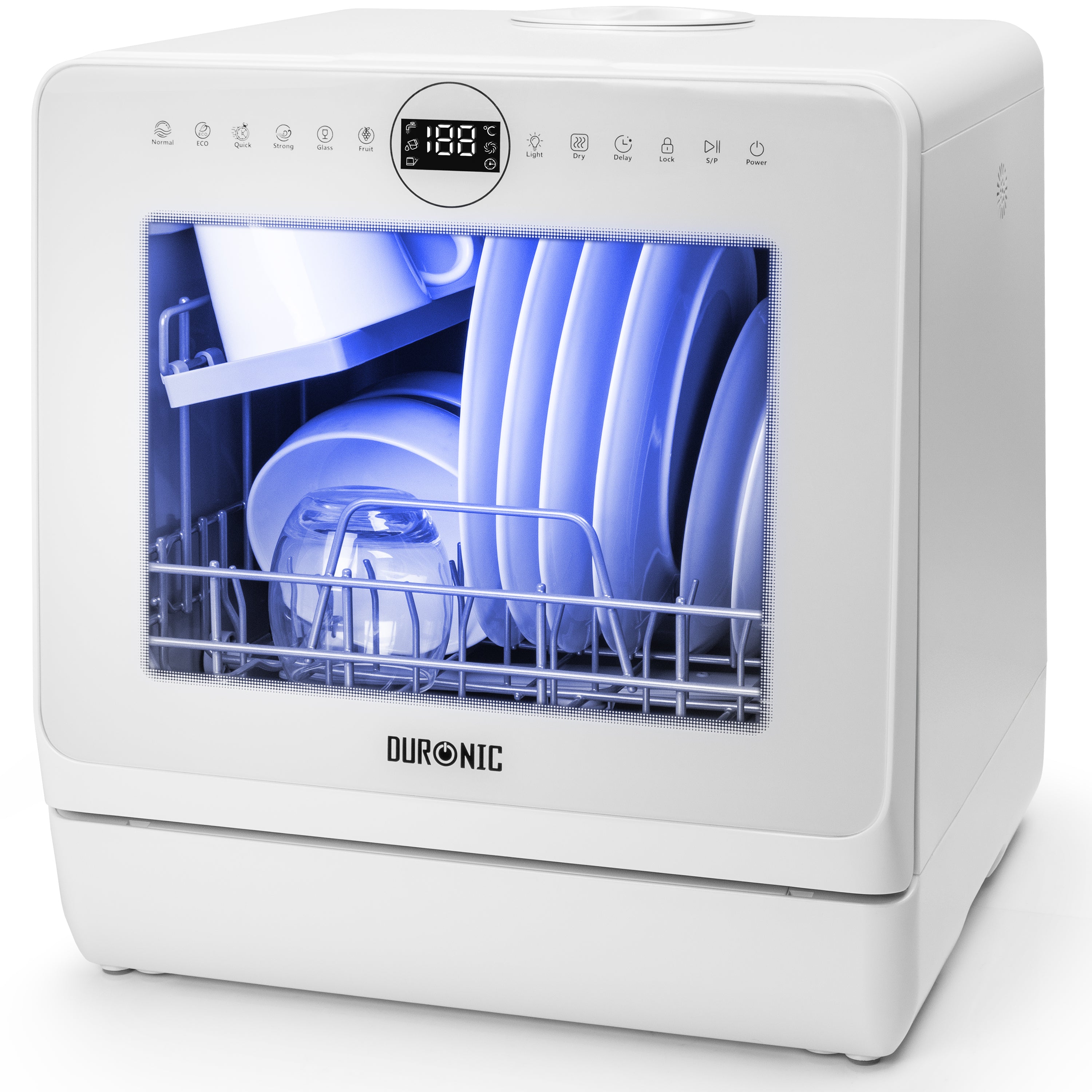 Duronic DW5 WE compact table top dishwasher for cleaning dishes, cutlery, glasses, fruit