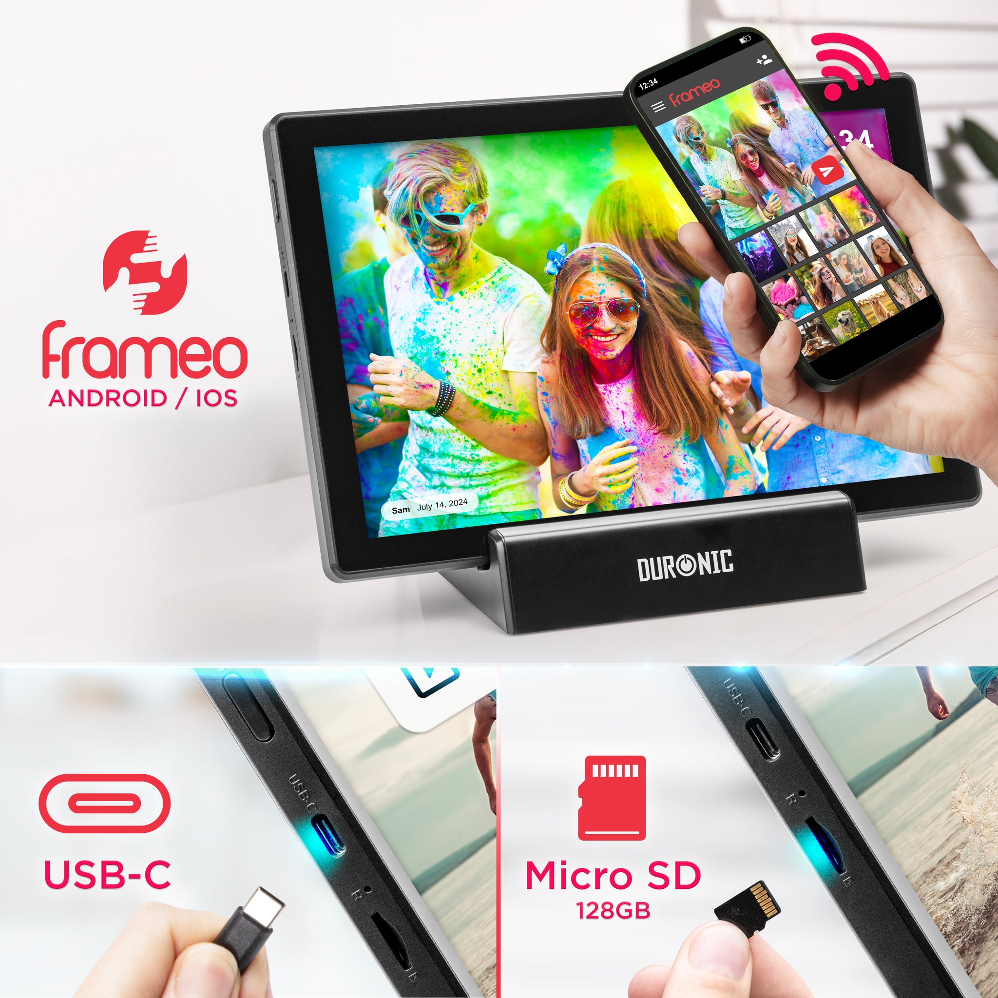 Duronic Digital Photo Frame displaying colorful photos