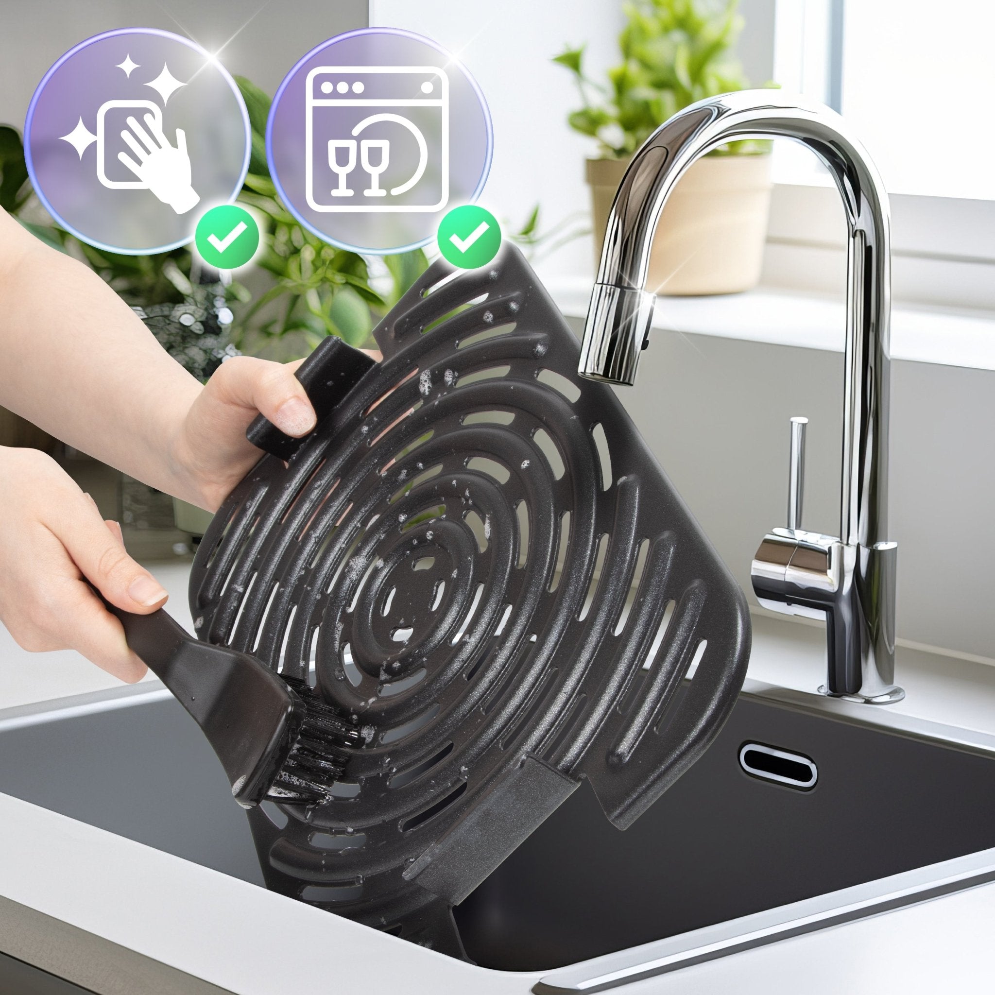 Duronic FG19 healthy air fryer grill parts easy to clean using cleaning brush and dishwasher safe