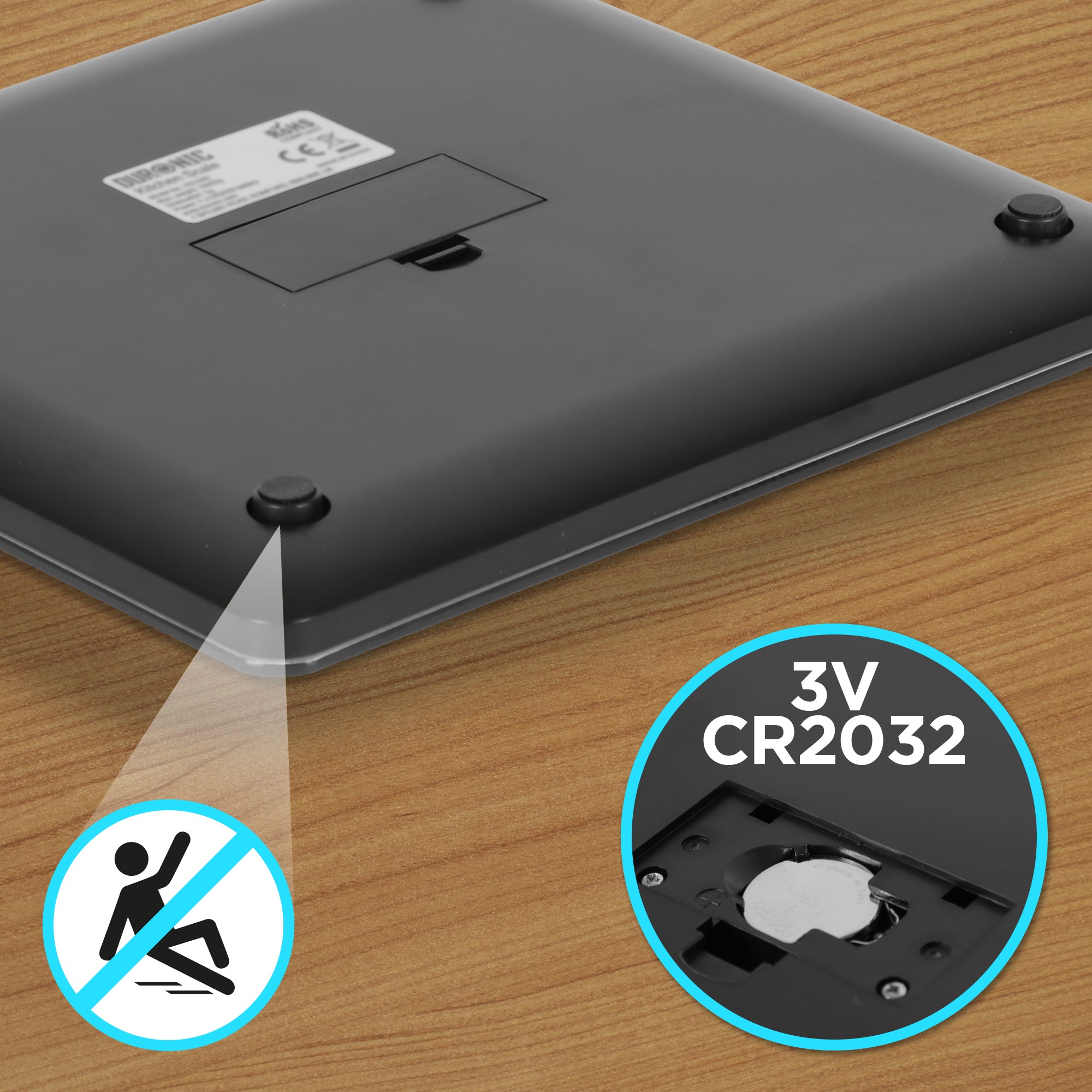 Duronic KS1080 digital kitchen scale with anti slip platform and CR2032 battery included for instant measuring