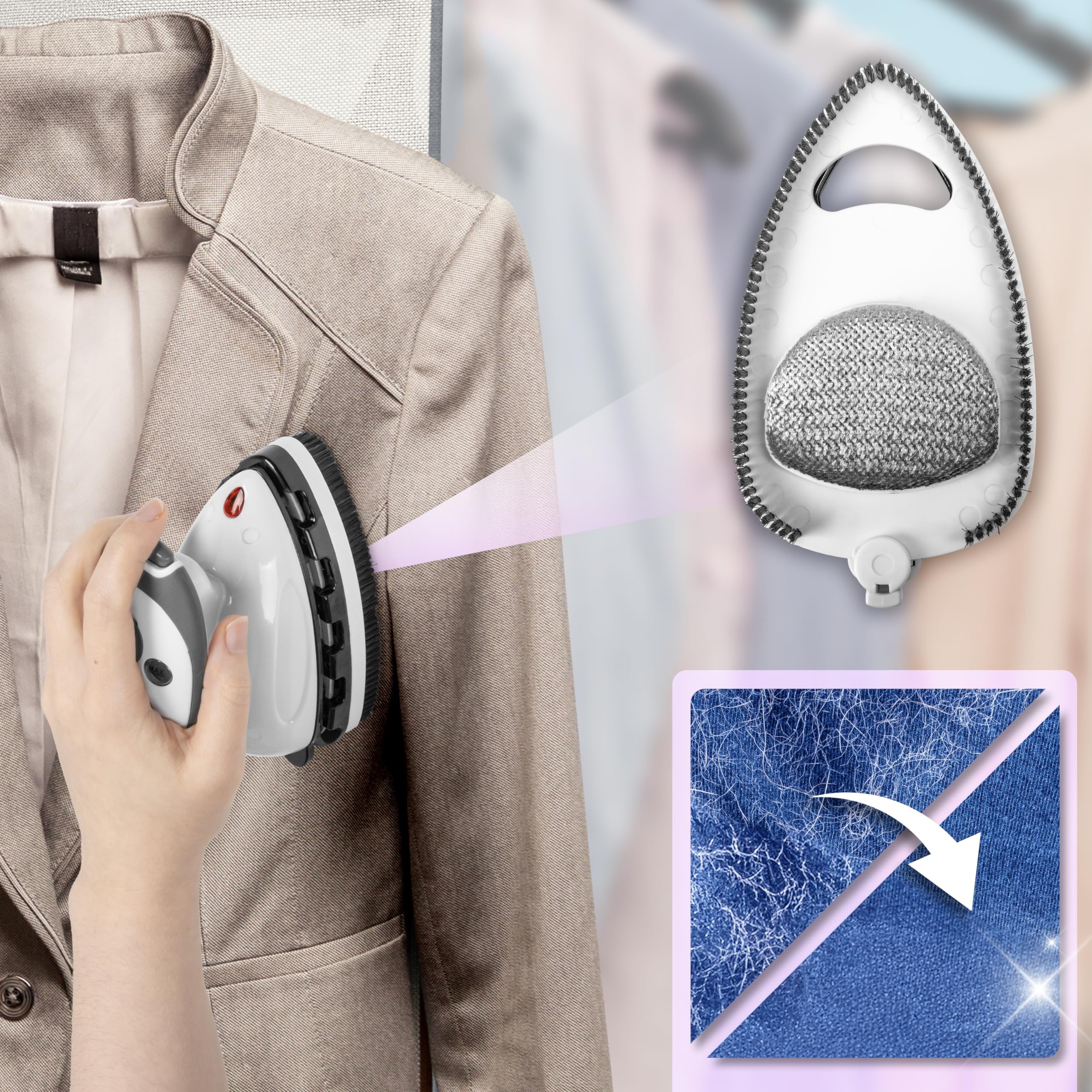 Duronic SI2 WE white portable steaming iron with attachment to remove lint dust hair