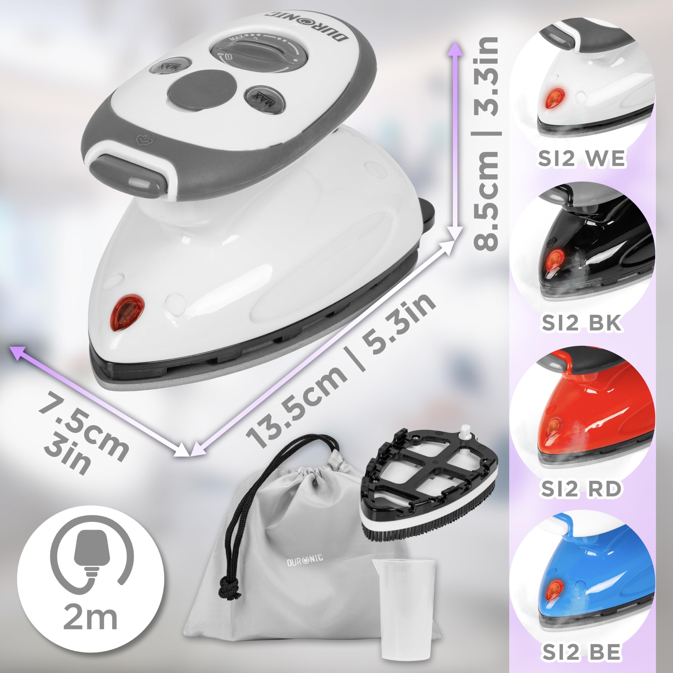 Duronic SI2 steam iron variations in colours black red blue white