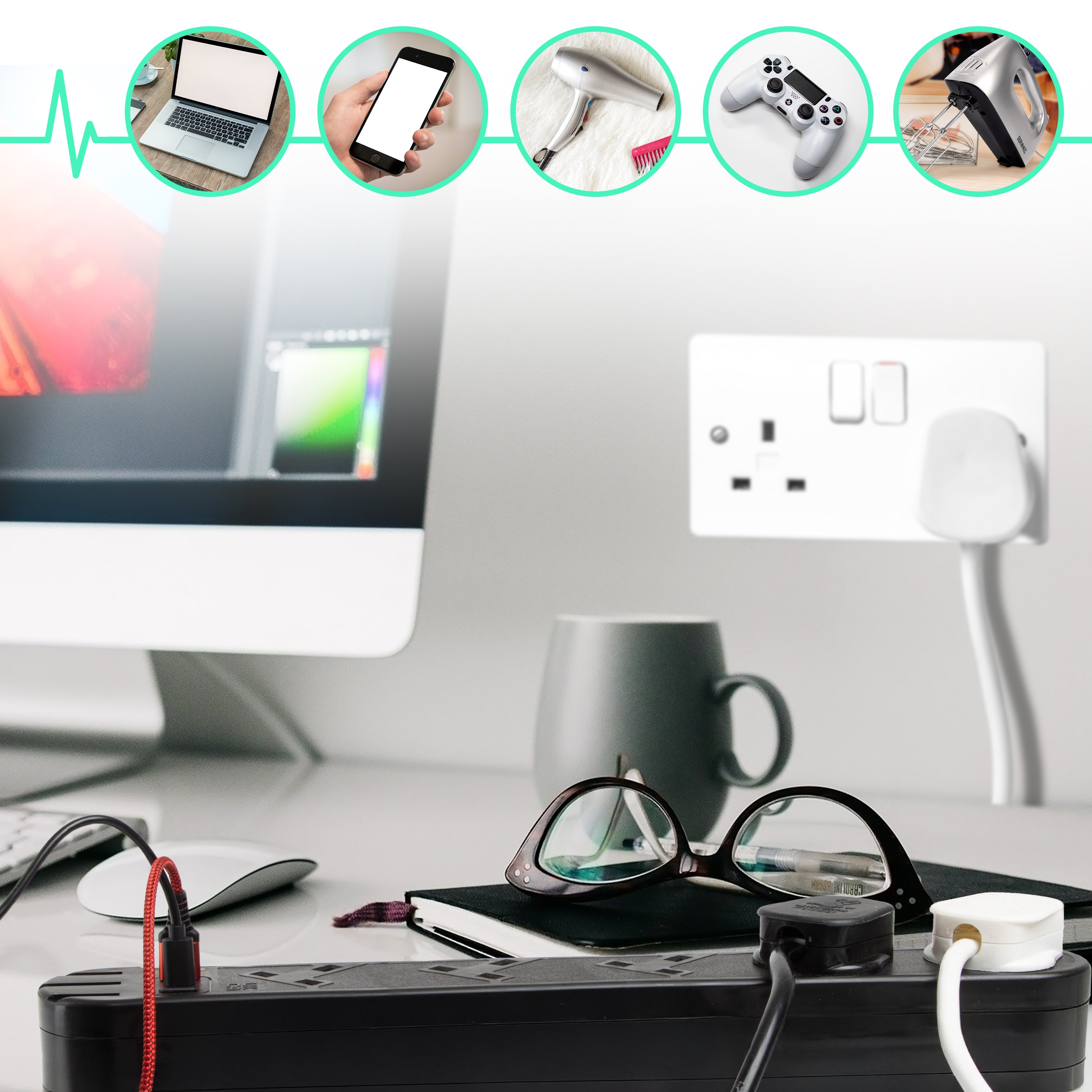 Duronic ST10B extension lead versatile ways to use for laptop, phone, hairdryer, gaming, hand mixer for baking