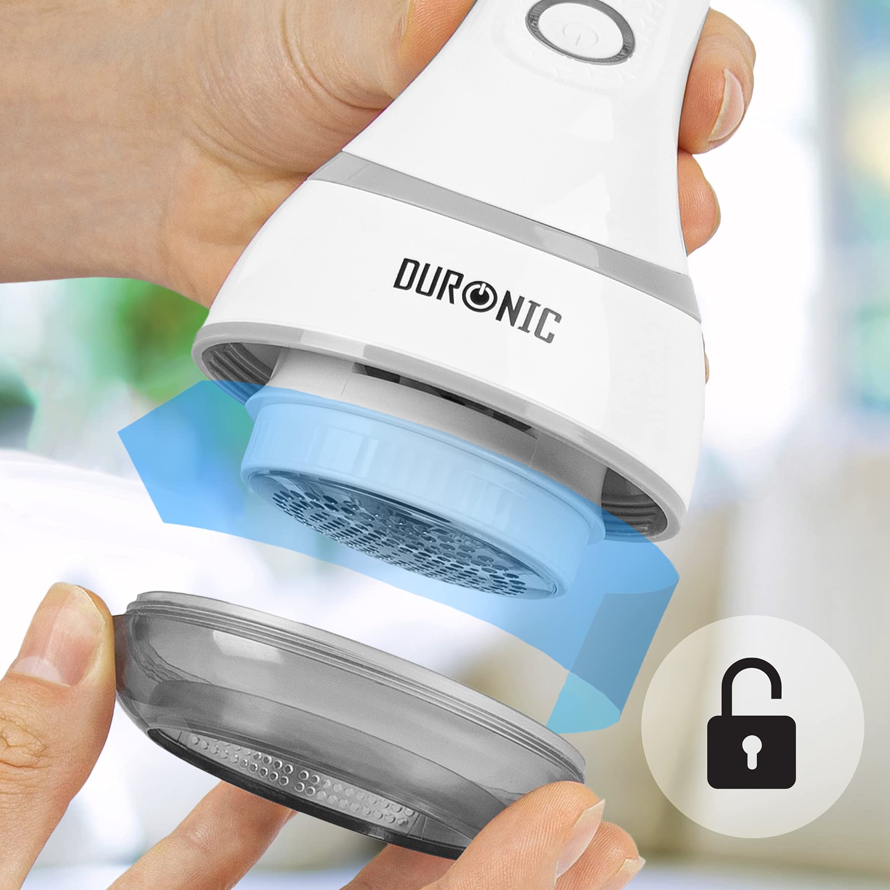 Duronic Fabric Shaver FS16USB Portable Lint Remover 3W Debobbler Rechargeable Clothes Shaver Fuzz & Fabric Pill Bobble Remover Machine with Rotating Handle USB Charging for Sweaters Clothes Upholstery