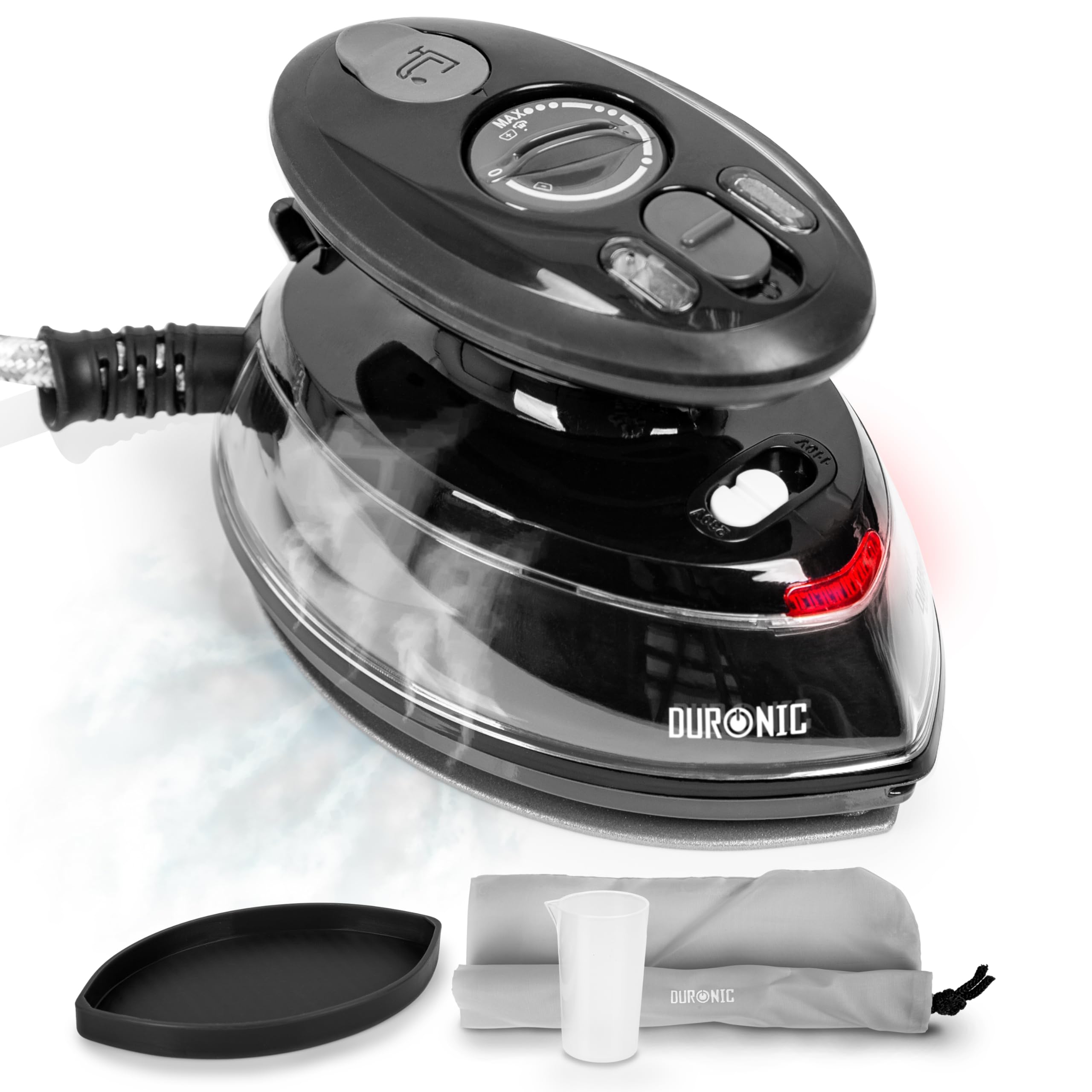 Duronic Travel Iron SI3 BK 400W Mini Irons with Dual Voltage, Variable Temperature & Auto Shut Off Portable 35ml Black Steam Iron for Holiday Quilting Crafts Compact Design for Travelling