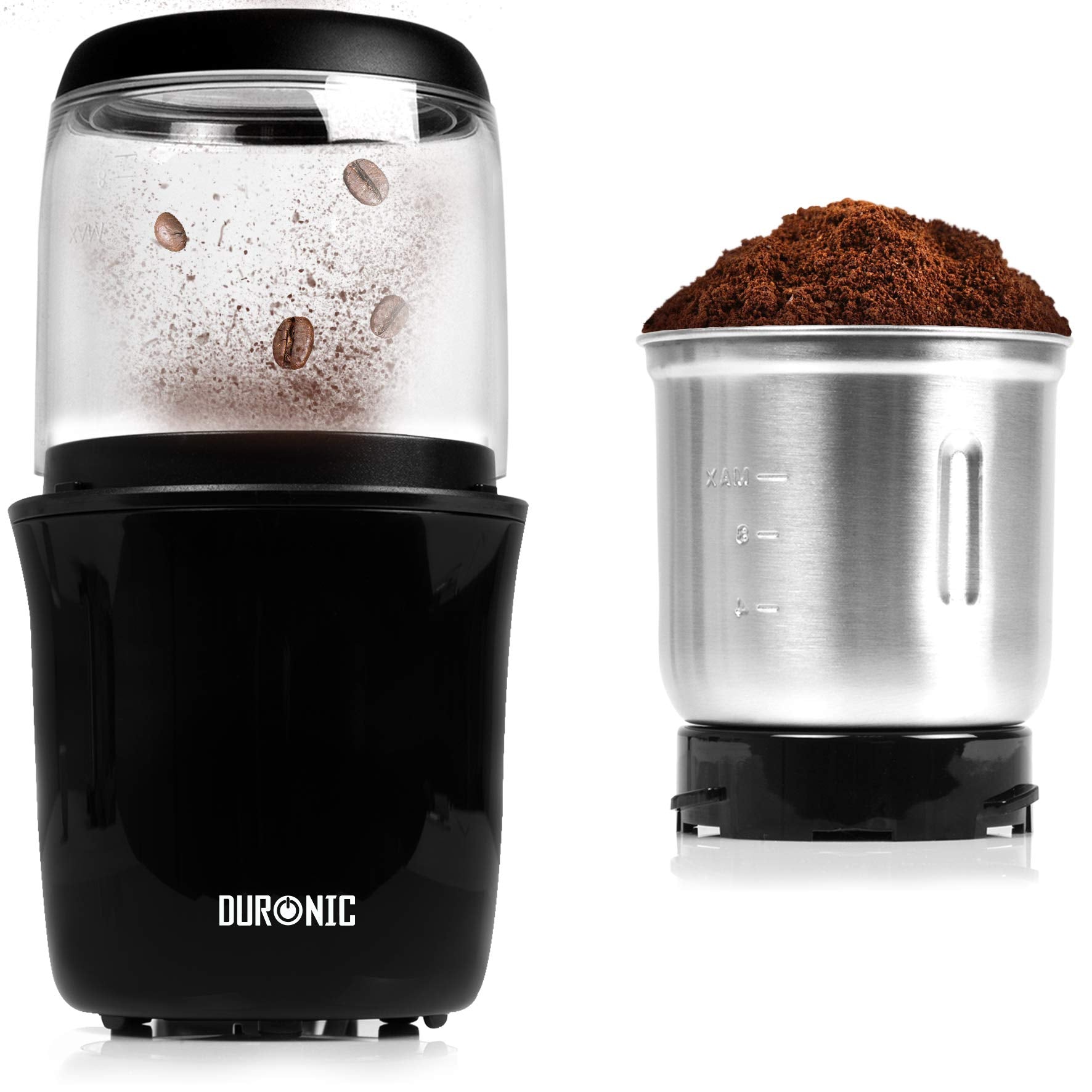Duronic Electric Coffee Grinder CG250, Spice Grinder Machine, Stainless Steel Blades Grinders, Fast Dry Mini Removable Grinding Mill Pot for Coffee Beans, Nuts, Seeds, Spices, Flax, Black
