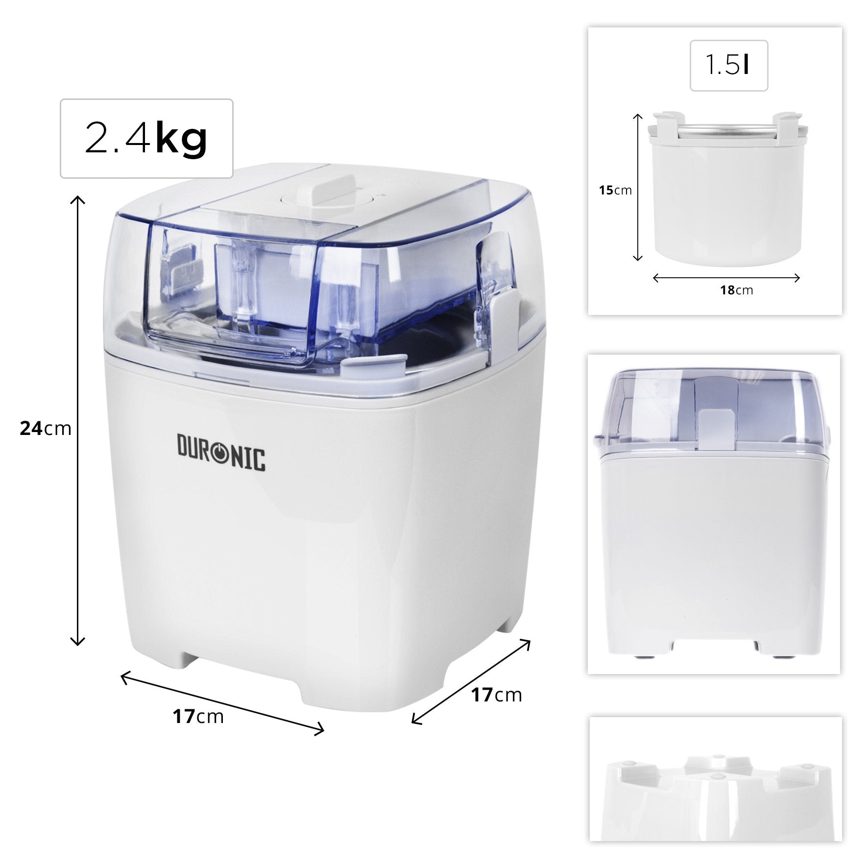 Duronic Ice Cream Maker IM540 Homemade Gelato, Sorbet, Frozen Yoghurt Maker Machine, Soft Serve Dessert Makers, Fresh Creamy Ice Creams in 30 Min, Compact Portable Design for Family Home Recipes