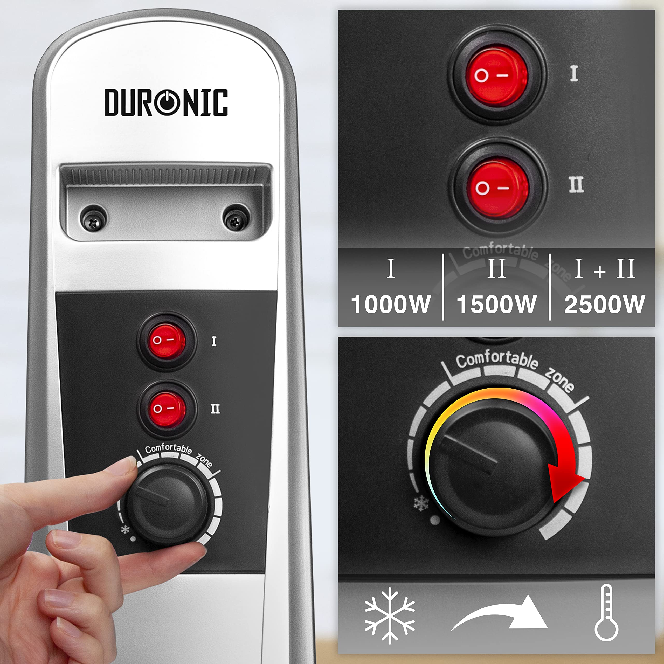 Duronic Electric Heaters HV101 SR Oil Free Convection Heater 2500W Micathermic Panel Heater Portable Mica Heater Electrical Heaters for Heating Up Homes, Bedrooms, Offices & Garage Spaces