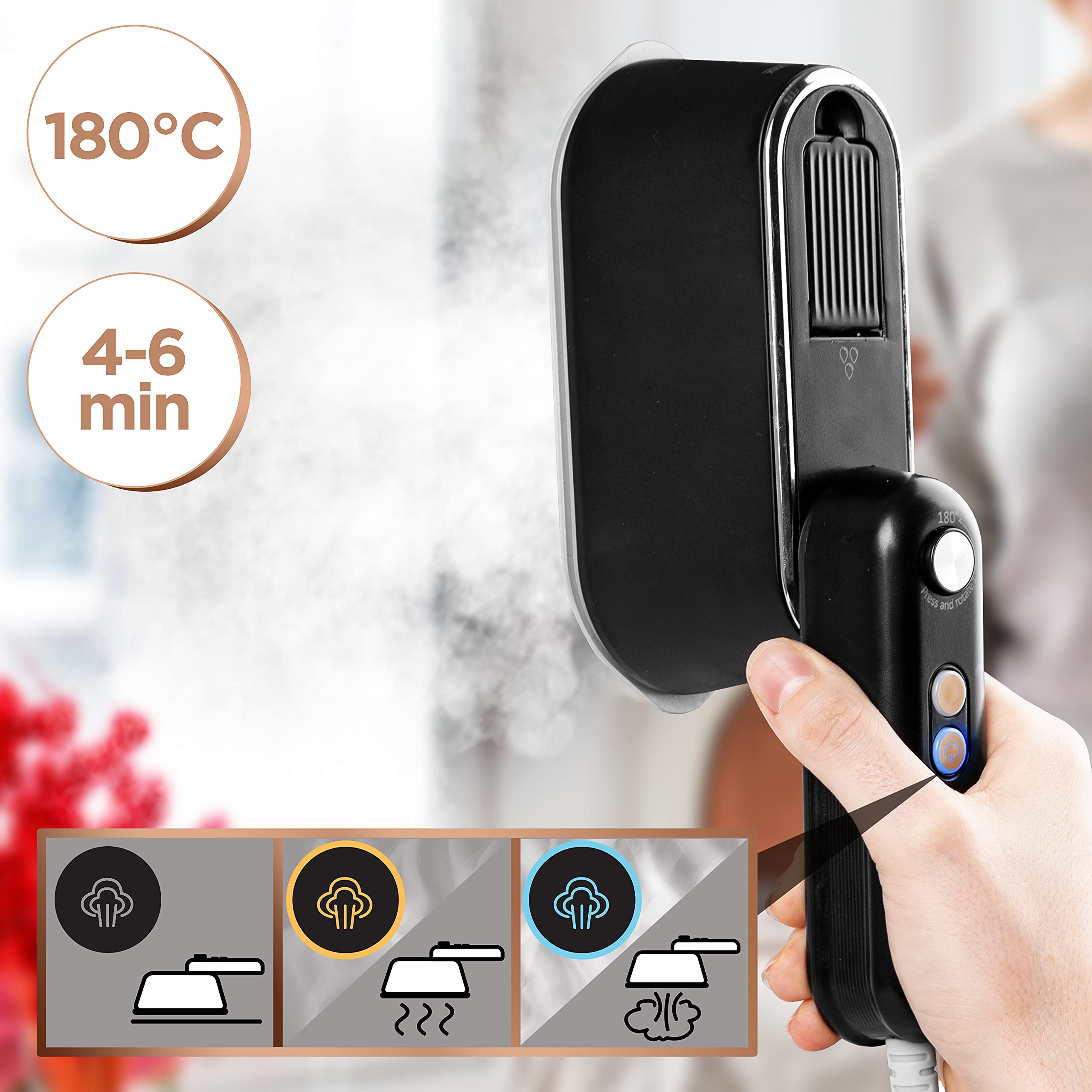 Duronic Steam Irons HS90 BK 1200W Travel Iron Garment Steamers with 90ml Tank, Handheld Vertical Steamer for Travel, Holiday, Quilting, Craft, Crease & Wrinkle Remover, Black