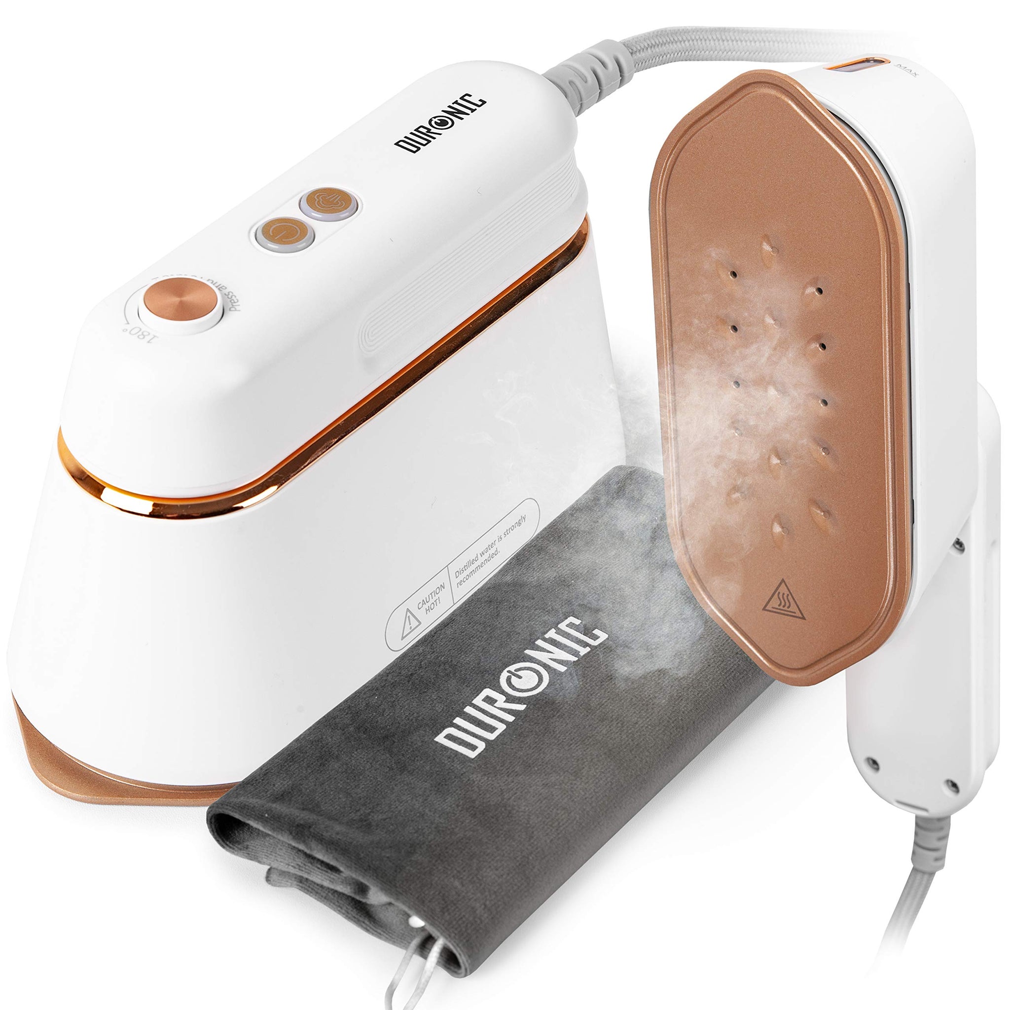 Duronic Steam Irons HS90 WE 1200W Travel Iron Garment Steamers with 90ml Tank, Handheld Vertical Steamer for Travel, Holiday, Quilting, Craft, Crease & Wrinkle Remover, White