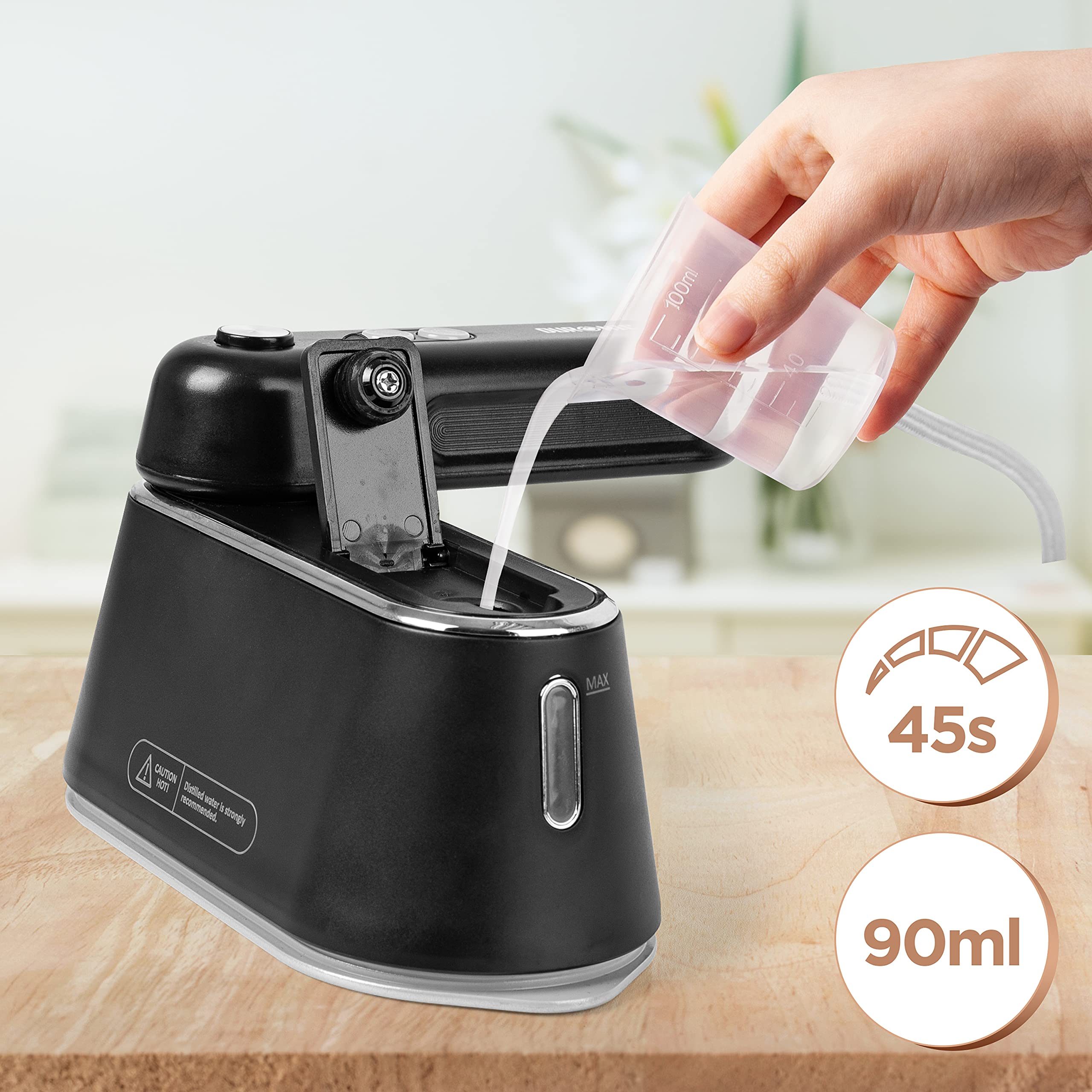 Duronic Steam Irons HS90 BK 1200W Travel Iron Garment Steamers with 90ml Tank, Handheld Vertical Steamer for Travel, Holiday, Quilting, Craft, Crease & Wrinkle Remover, Black