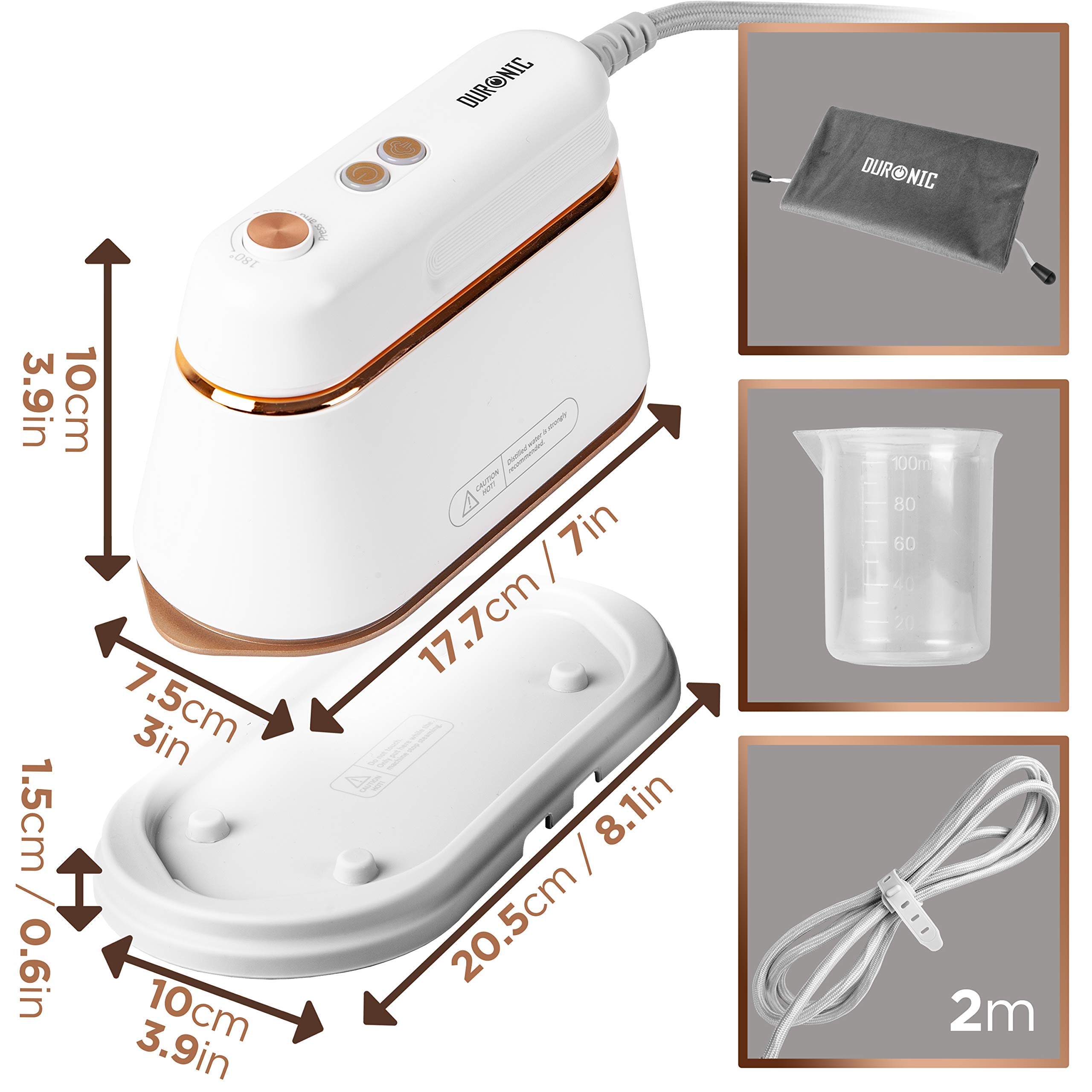 Duronic Steam Irons HS90 WE 1200W Travel Iron Garment Steamers with 90ml Tank, Handheld Vertical Steamer for Travel, Holiday, Quilting, Craft, Crease & Wrinkle Remover, White