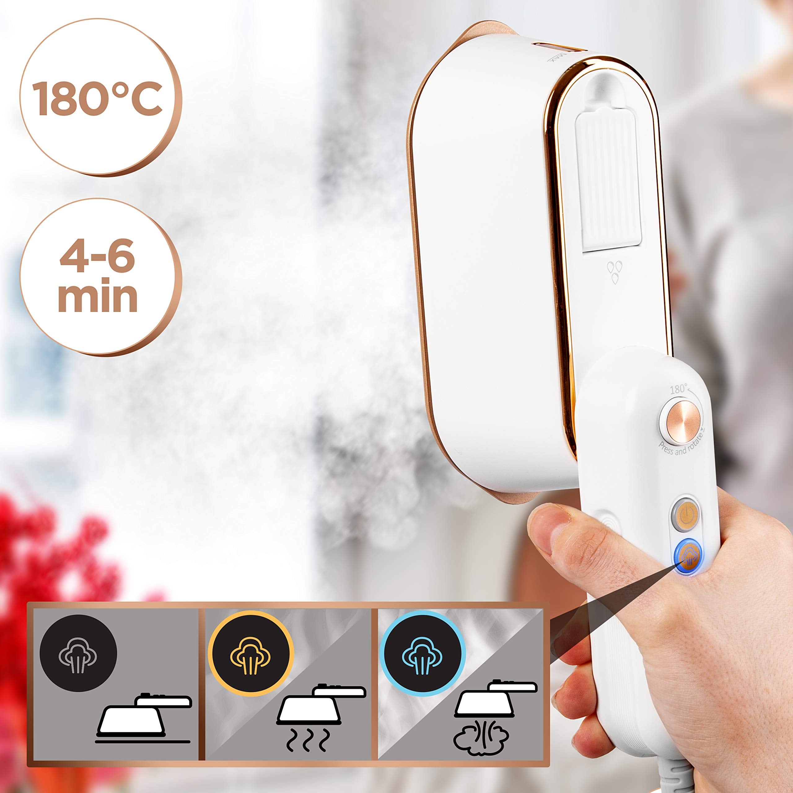 Duronic Steam Irons HS90 WE 1200W Travel Iron Garment Steamers with 90ml Tank, Handheld Vertical Steamer for Travel, Holiday, Quilting, Craft, Crease & Wrinkle Remover, White