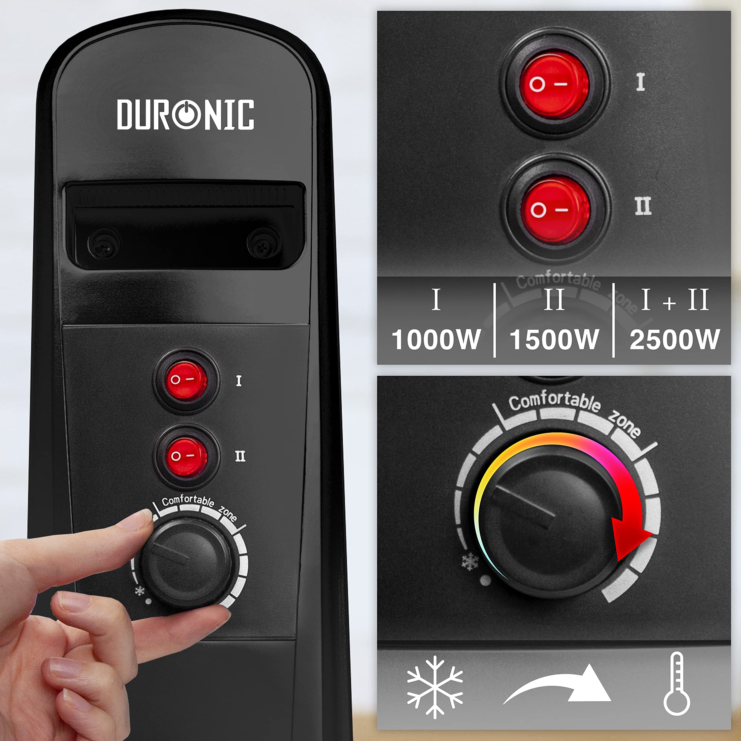 Duronic Electric Heaters HV101 Oil Free Convection Heater 2500W Micathermic Panel Heater Portable Mica Heater Electrical Heaters for Heating Up Homes, Bedrooms, Offices & Garage Spaces