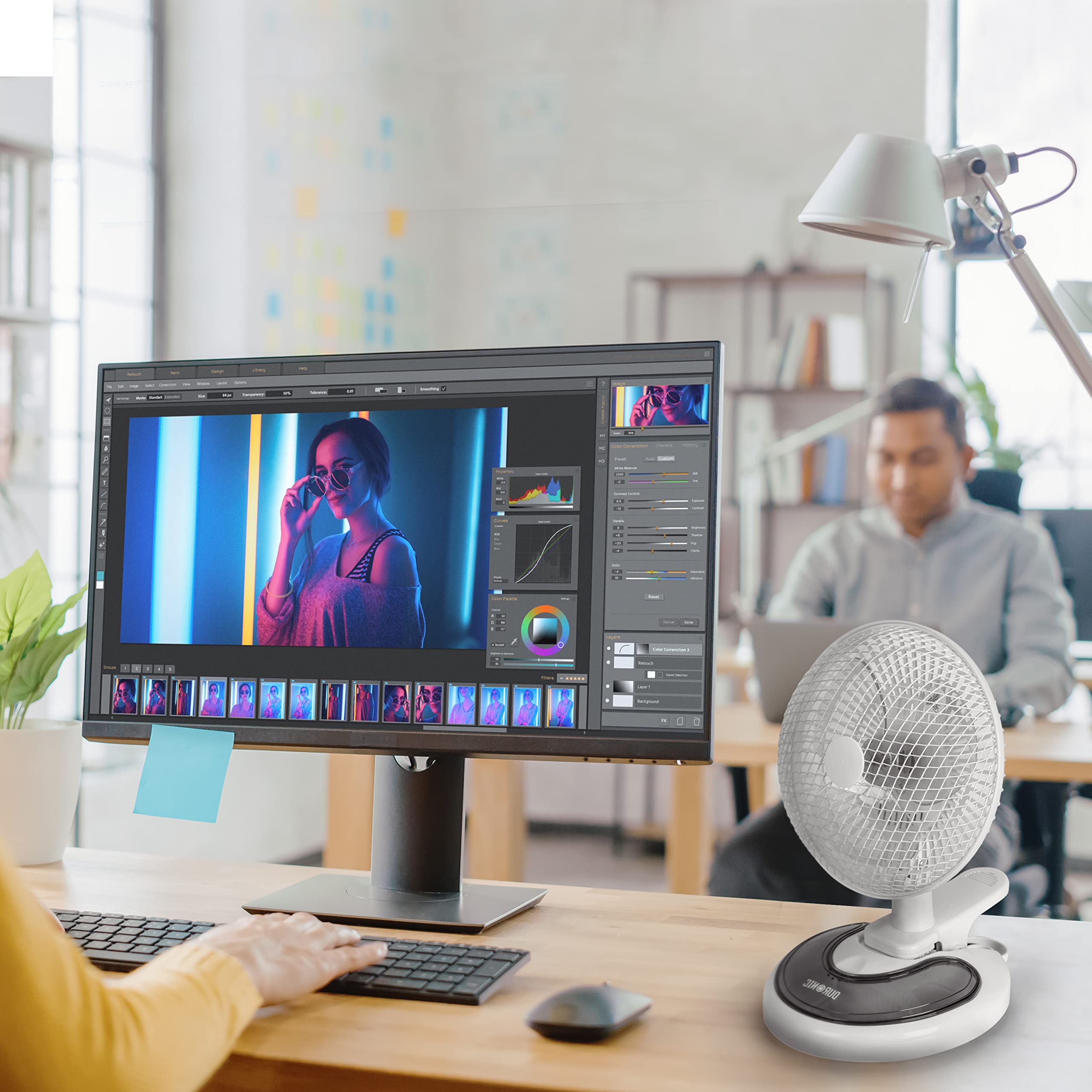 Duronic Mini Desk Fan FN15 Cooling Fan, Clip On Fan, Desktop Fan, Wall Mount, 2 Speed Oscillating Mountable Tilt Stand Fan with Storage Compartment, Air Cooler Portable Summer Fan for Office Home Bedroom Gym Travel Holidays