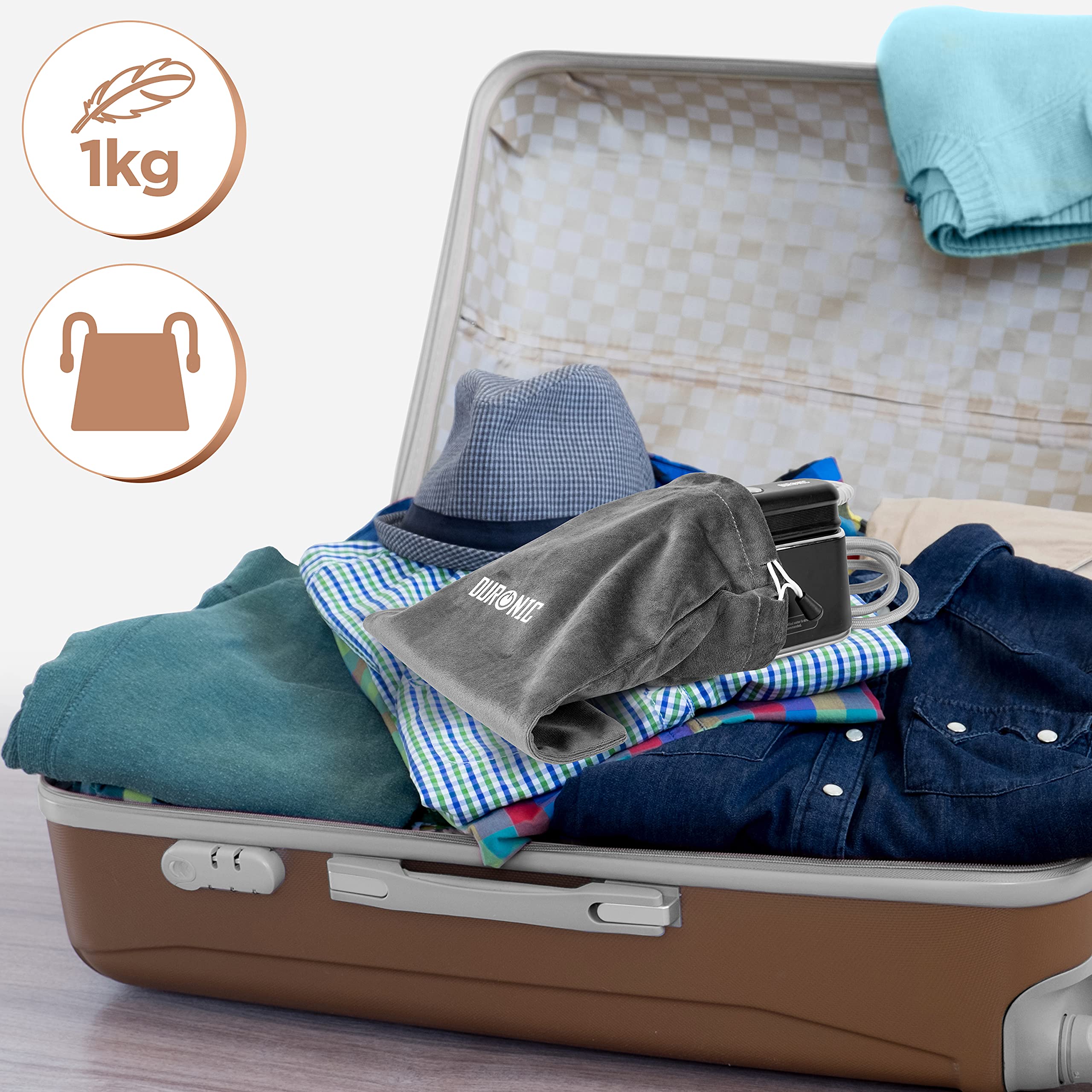 Duronic Steam Irons HS90 BK 1200W Travel Iron Garment Steamers with 90ml Tank, Handheld Vertical Steamer for Travel, Holiday, Quilting, Craft, Crease & Wrinkle Remover, Black