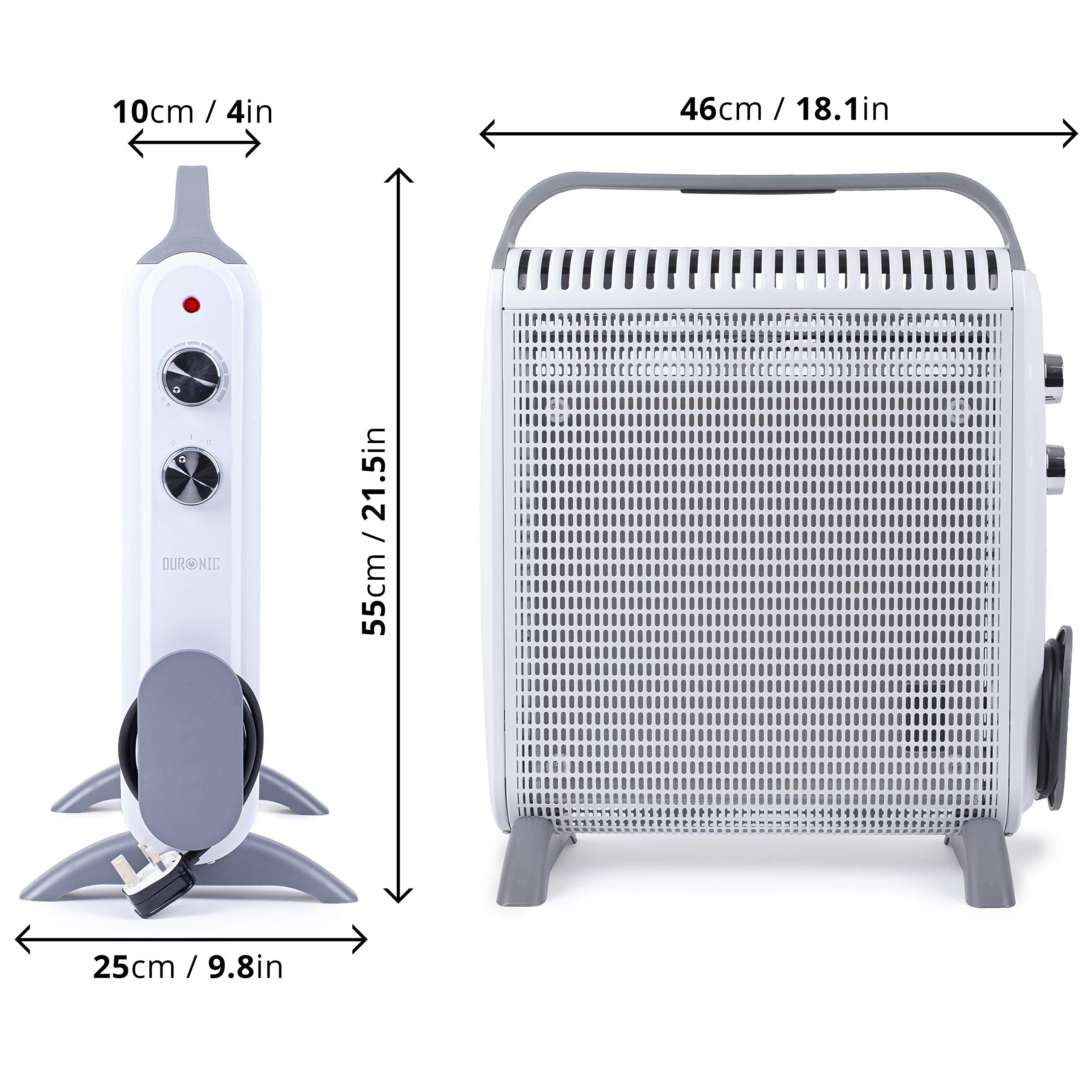 Duronic Electric Heater HV180 WE Oil Free Convection Heaters, Micathermic Panel Heaters, Portable Radiator with Mica Panels Convector Radiators for Heating Up Homes, Bedrooms, Offices & Garage Spaces