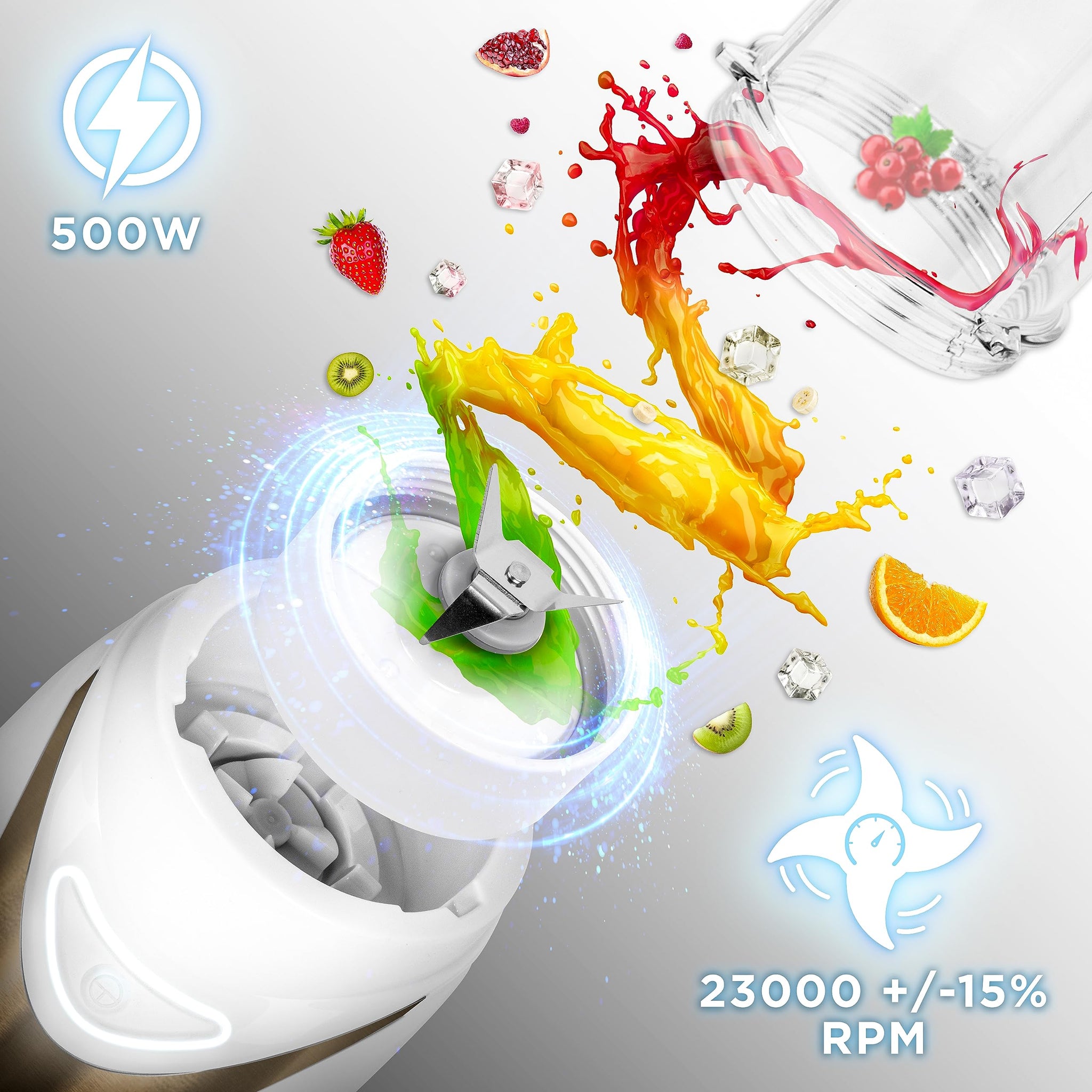 Duronic BL540 portable blender wattage 500W with 23000 +-15% RPM for smoothies, juices, protein shakes