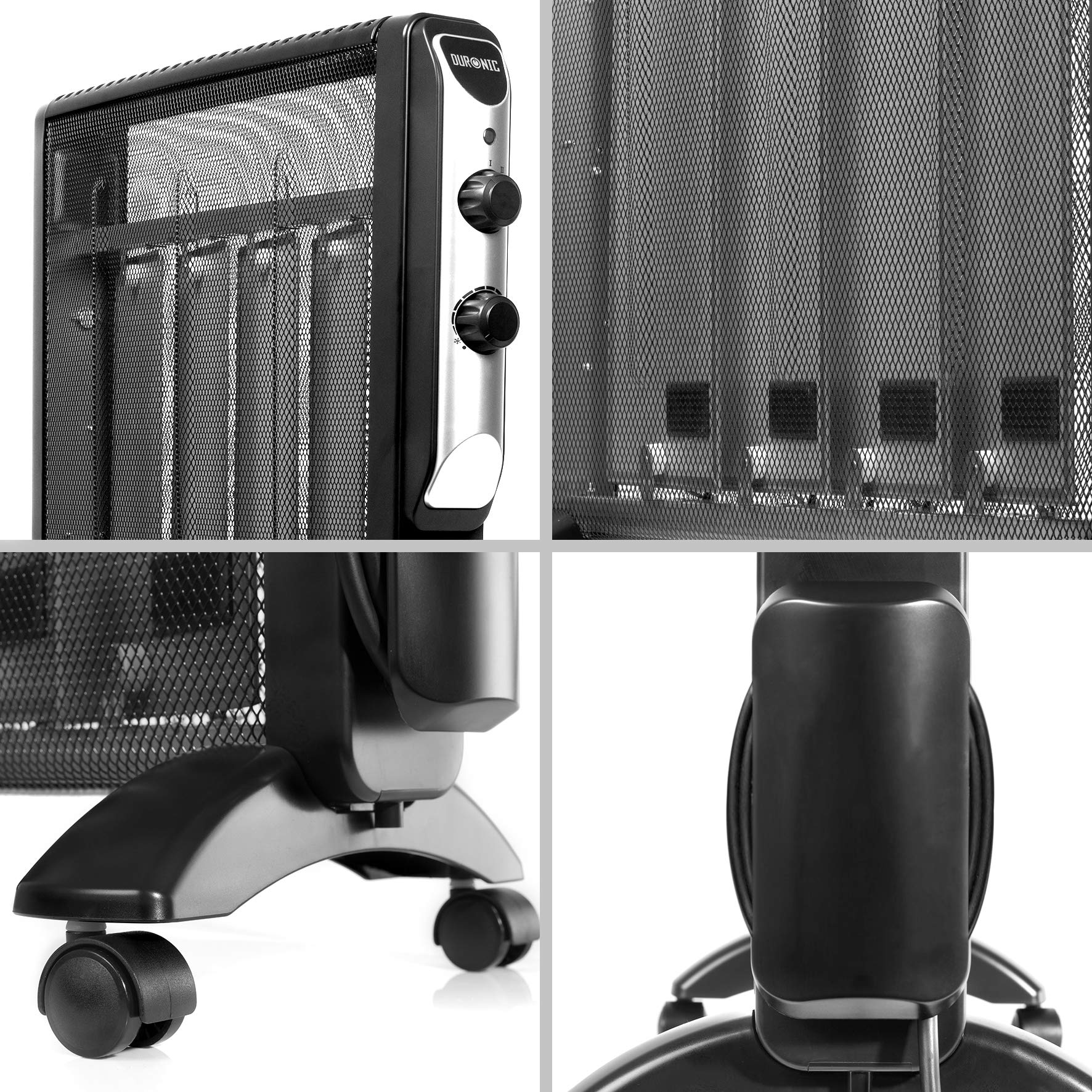 Duronic HV220 electric heater with mica panels and portable wheels for home, office, bedroom