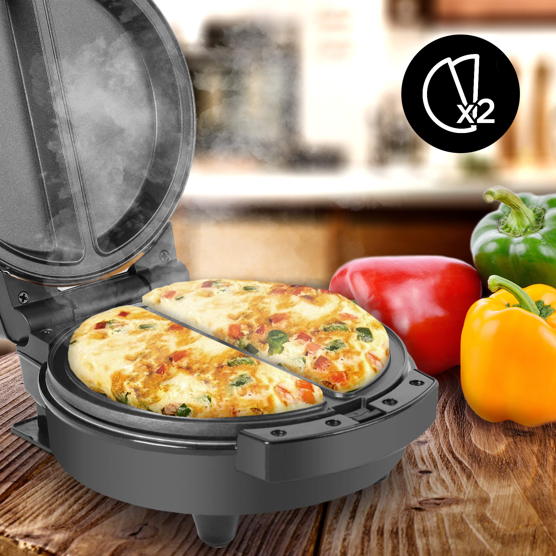 Duronic OM60 electric egg cooker with 2 non-stick deep-fill omelette wells to cook 2 omelettes at a time