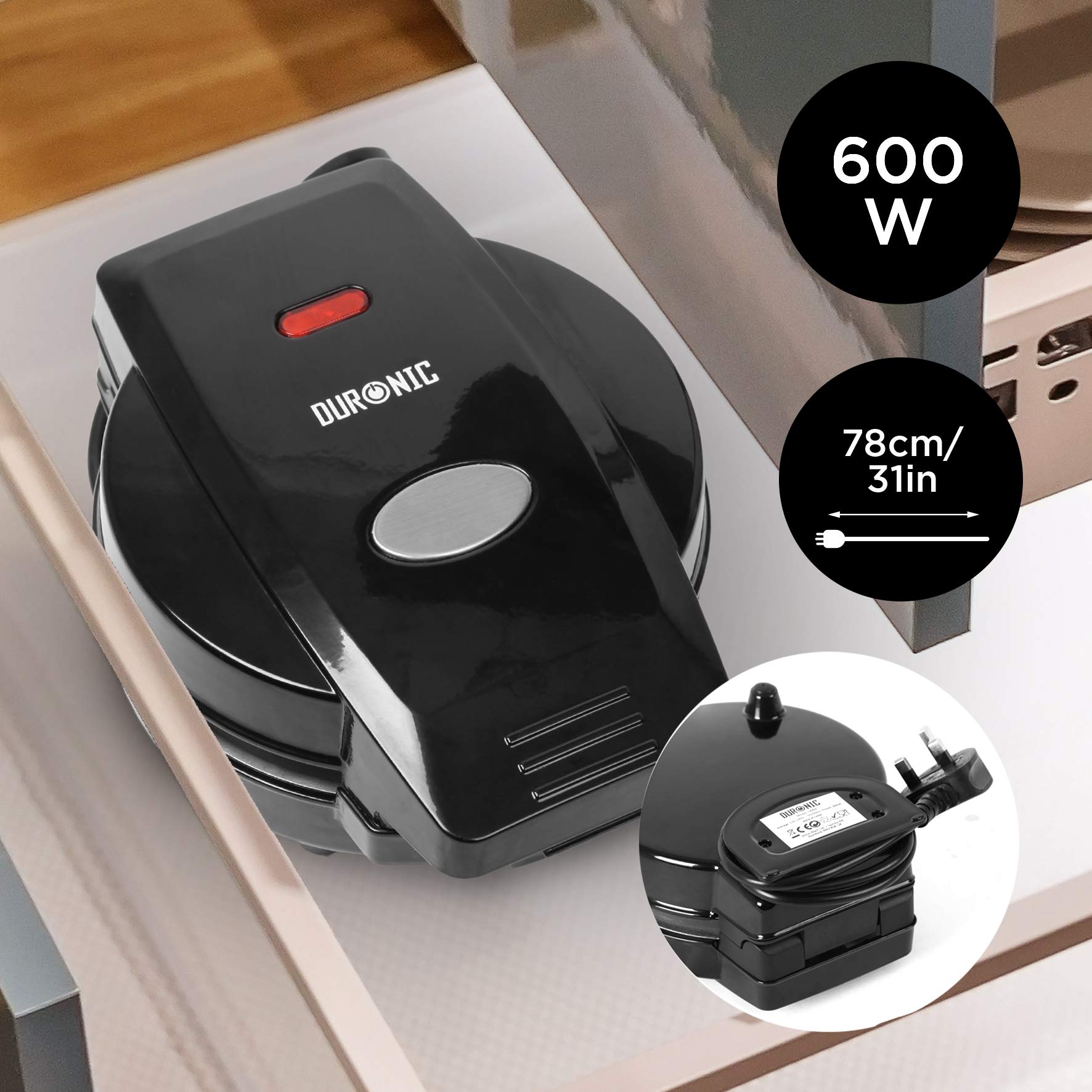 Duronic OM60 electric omelette maker 600W wattage with cable management for easy storing