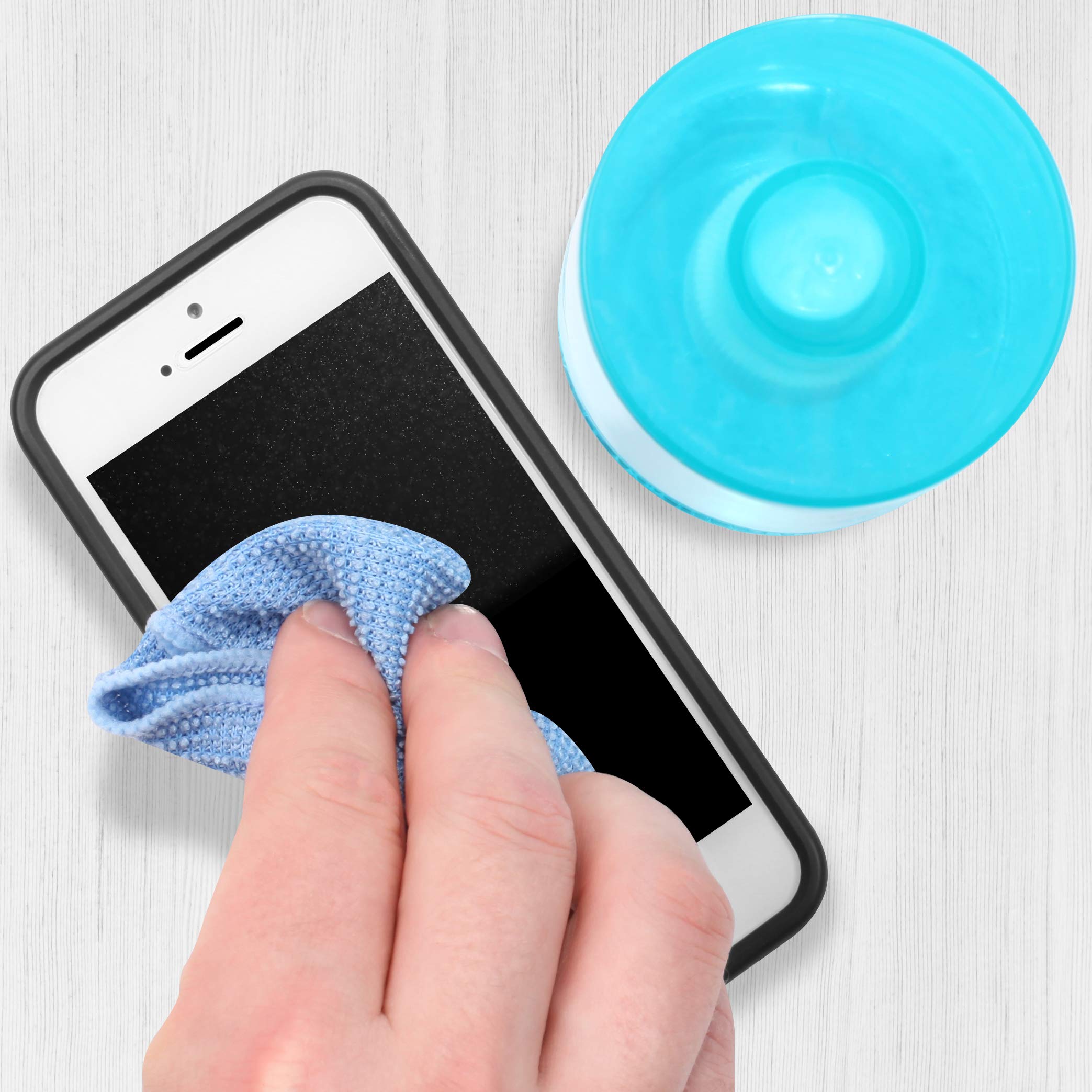 Duronic SCK101 screen cleaner cleaning iPhone screen with microfibre cloth removing bacteria