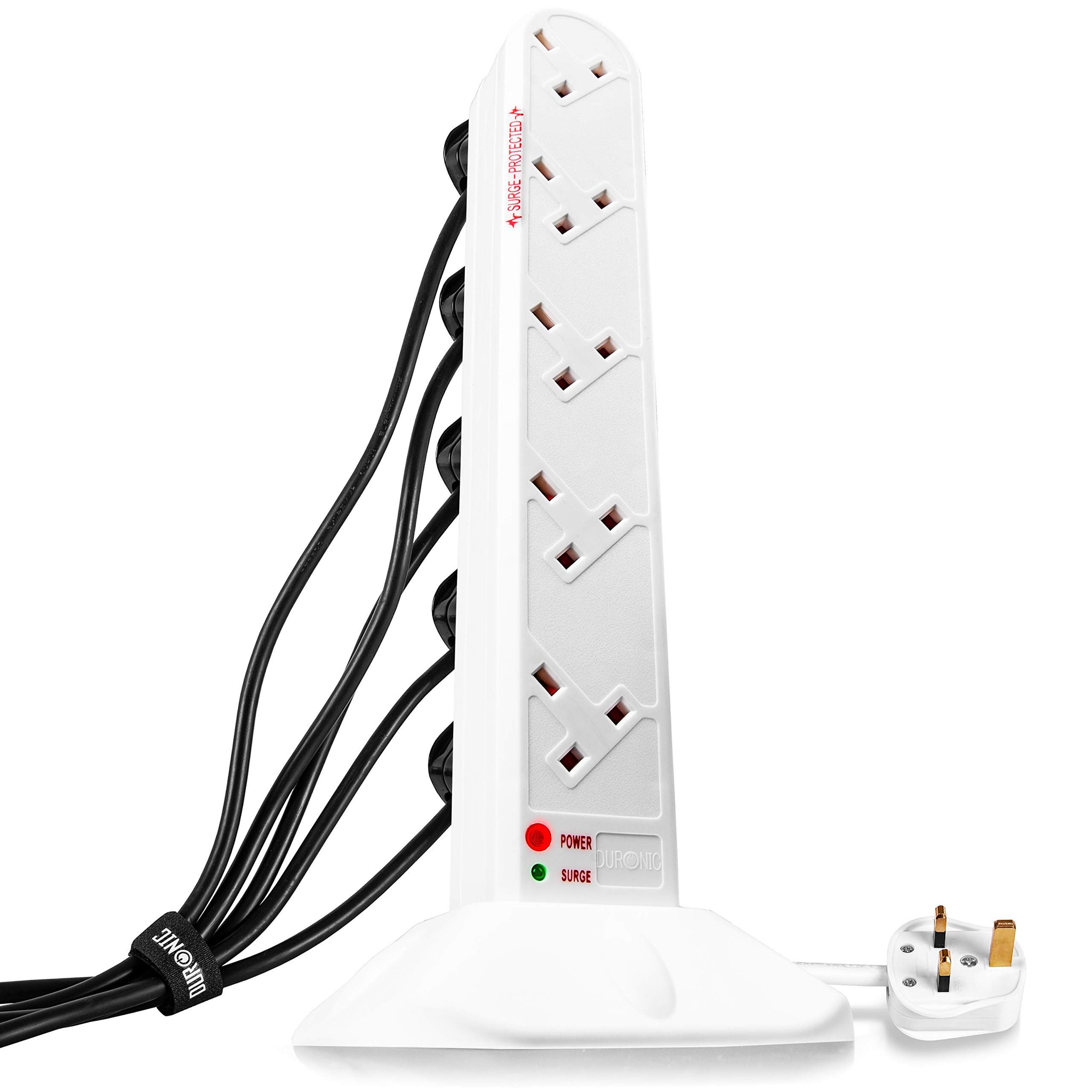 Duronic ST10W extension lead white surge tower 10 sockets for UK plugs for home, kitchen, office. school