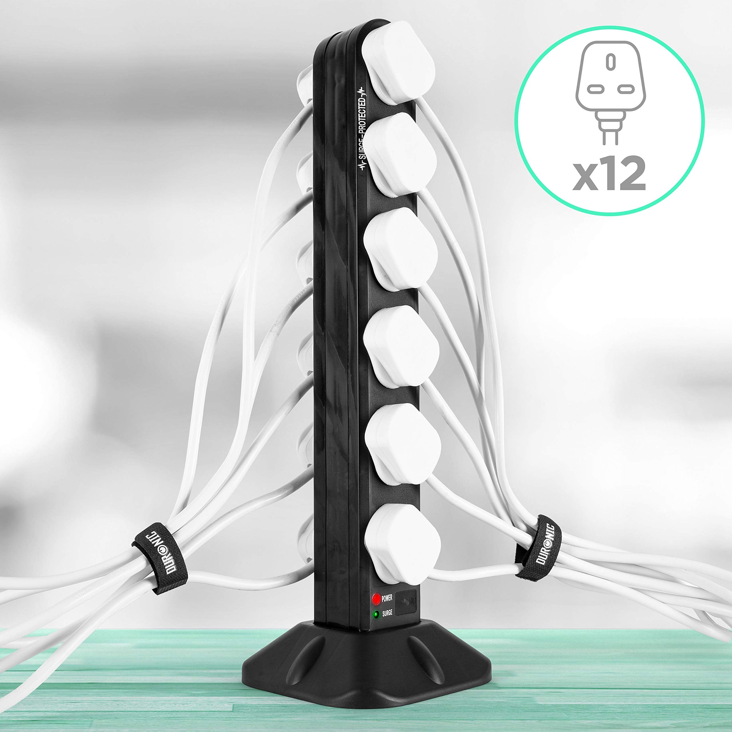Duronic ST12B surge tower 12 sockets multiplug for laptop, tv, phone charging