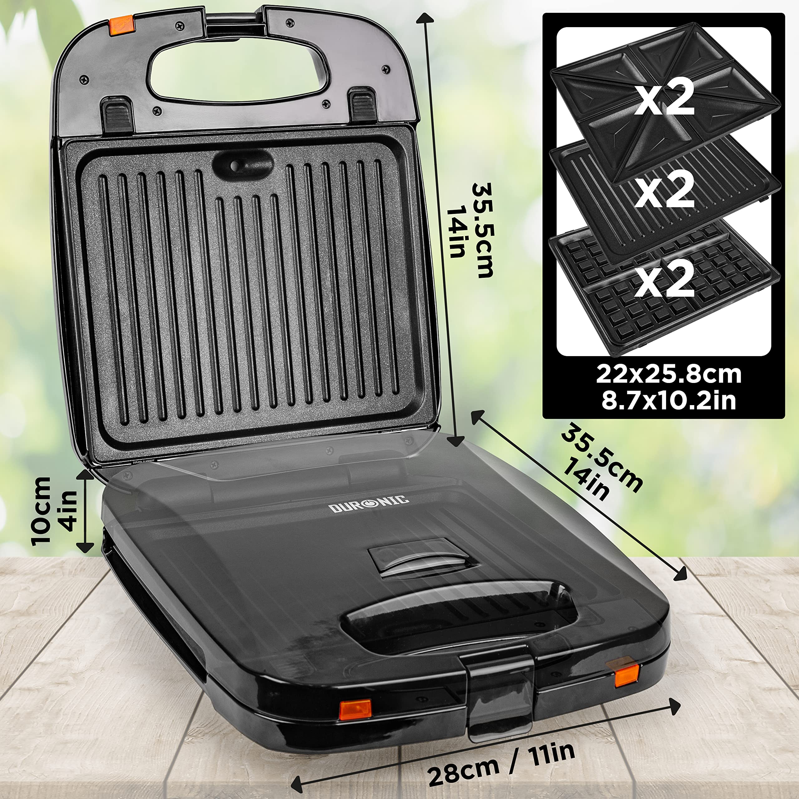 Duronic SWM60 3 in 1 toastie maker dimensions with 6 interchangeable plates for cooking