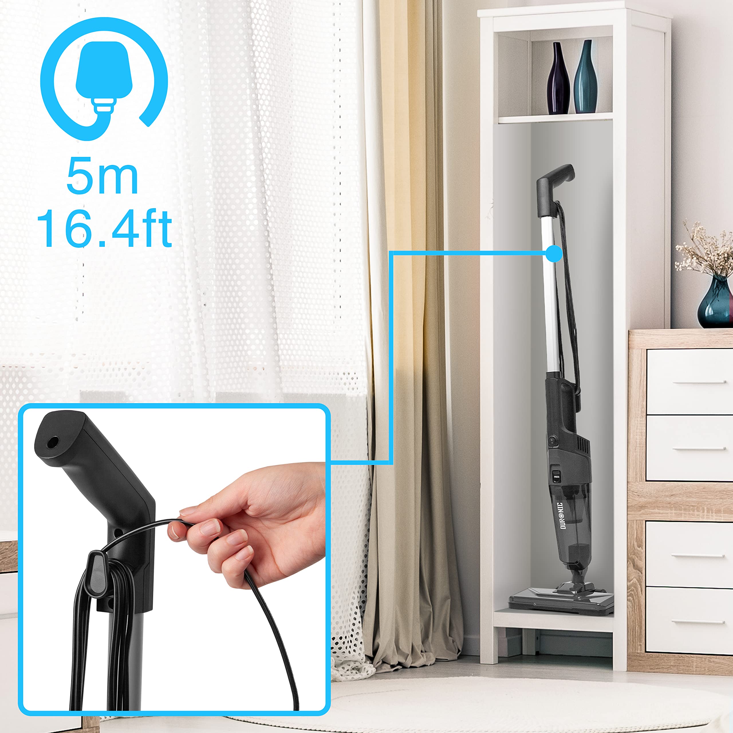 Duronic VC9 stick vacuum cleaner UK cable 5m cable management