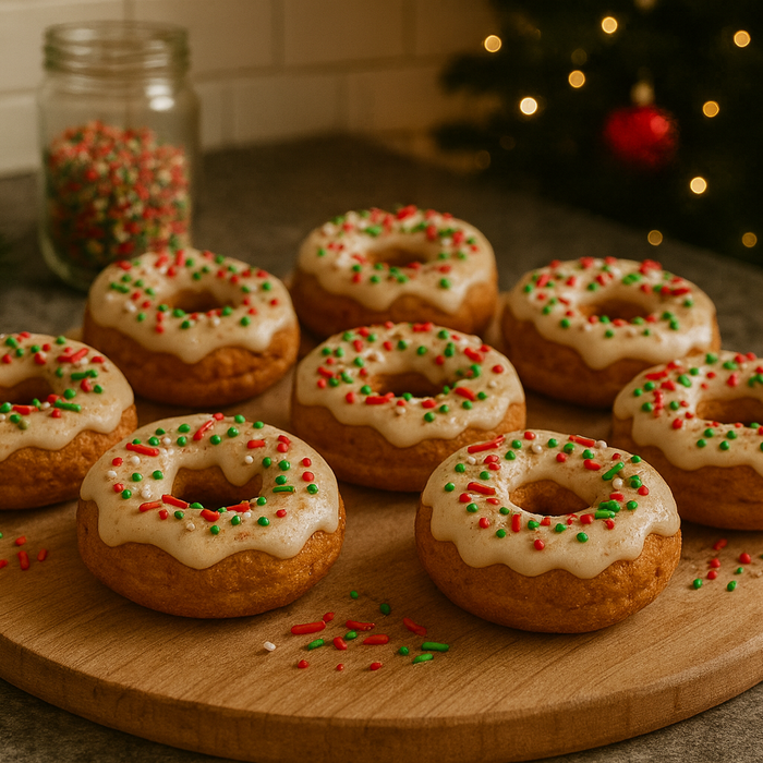 Delicious fresh homemade Christmas doughnuts made using the Duronic AF34 large air fryer