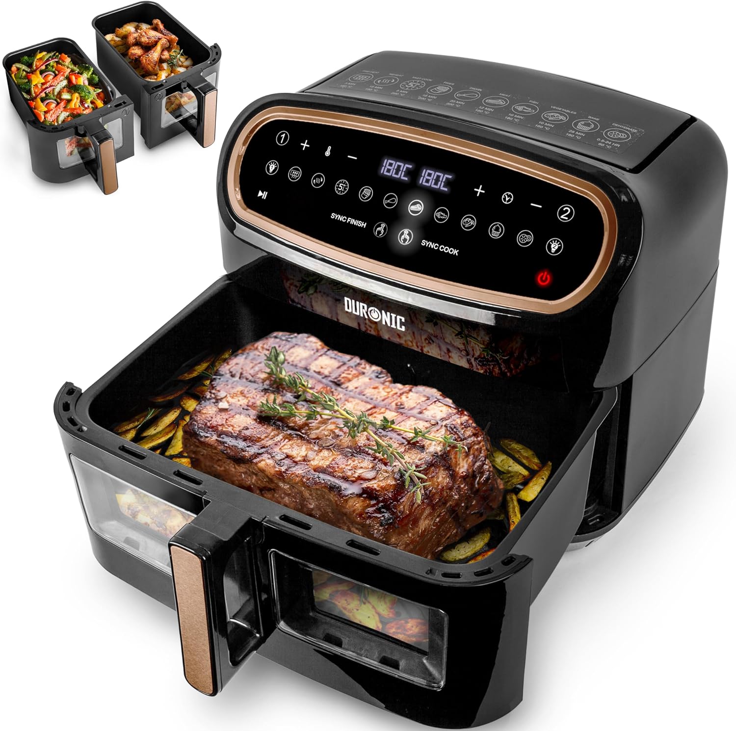 Duronic large drawer air fryer with food