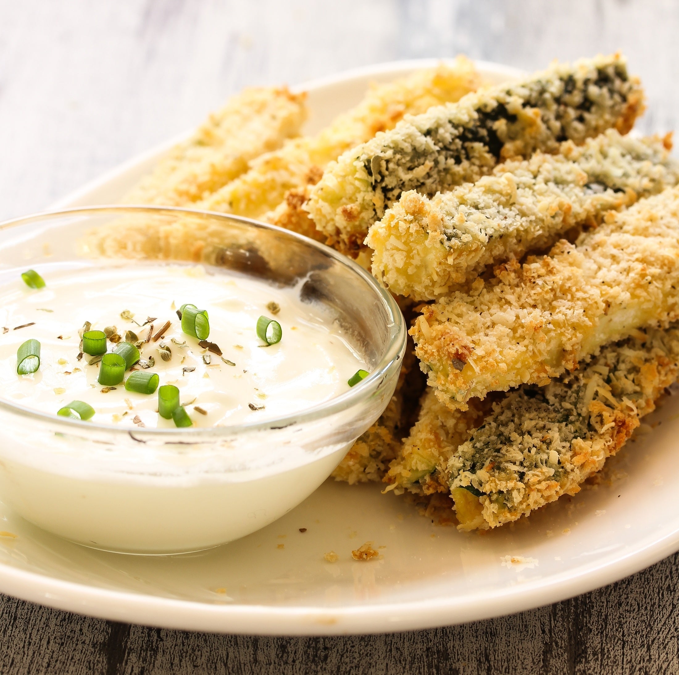 Zucchini fries made using a large drawer air fryer