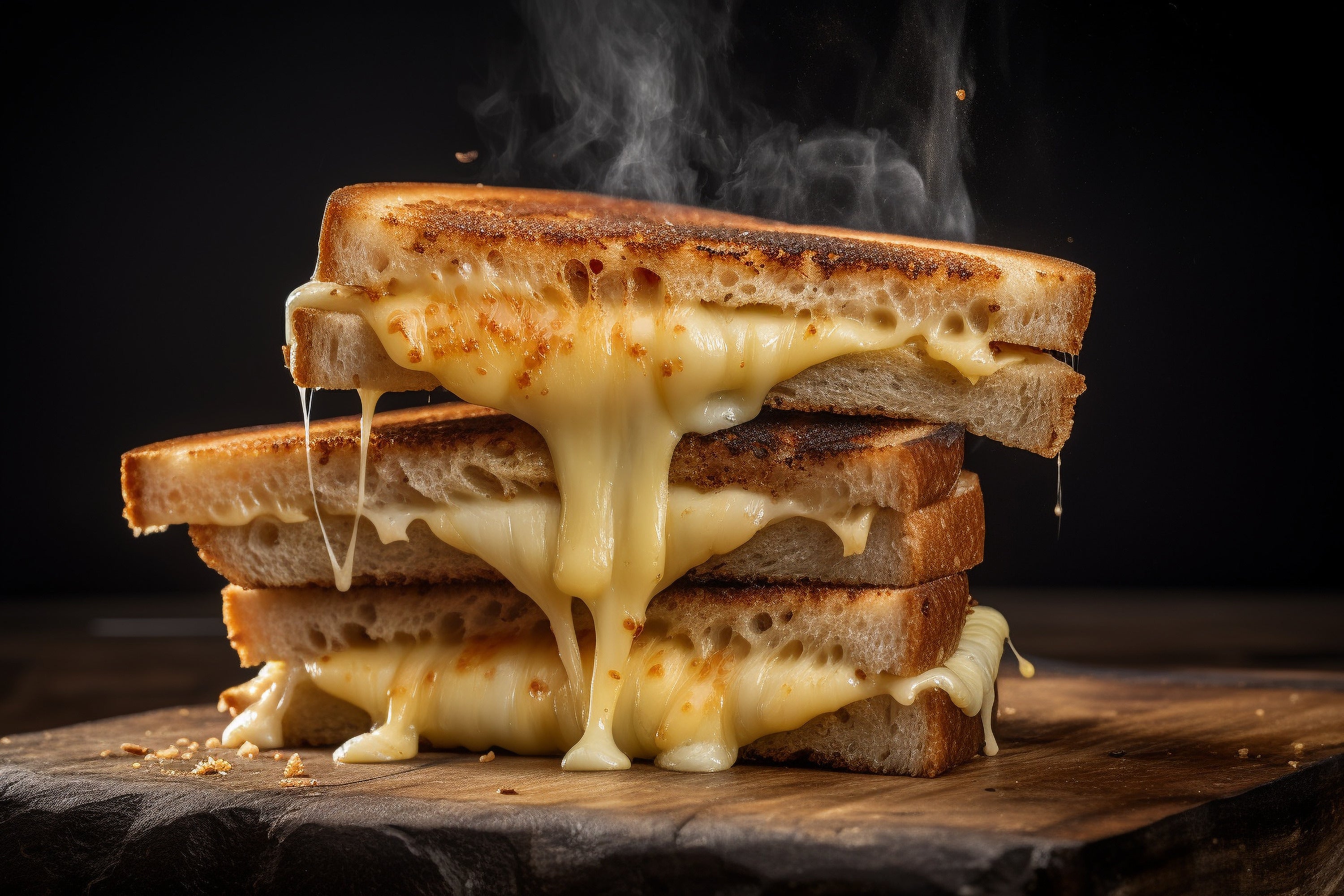 melted cheese toastie with steam coming out