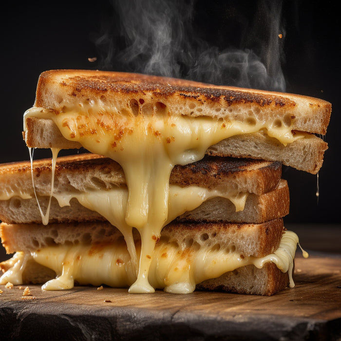 melted cheese toastie with steam coming out