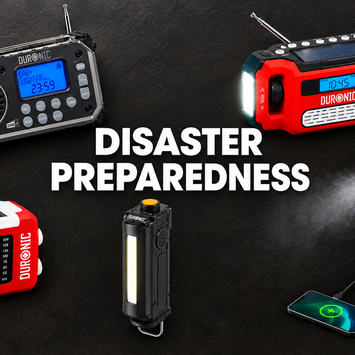 Emergency kit to prepare for disasters using Duronic products